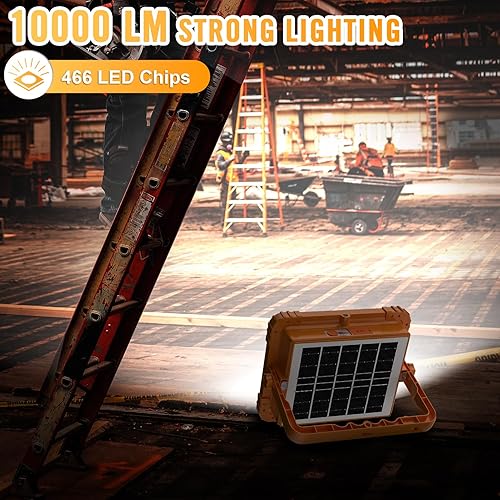 Miniatura 2 de Luz de trabajo solar LED de 100W, 466 LED 10000LM luz de trabajo magnética con 5 modos, batería recargable de 12000mAh, IP66 impermeable portátil