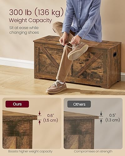 Miniatura 5 de VASAGLE Storage Chest, Storage Trunk with 2 Safety Hinges, Storage Bench, Shoe Bench, Farmhouse Style, 15.7 x 39.4 x 18.1 Inches, for Entryway,