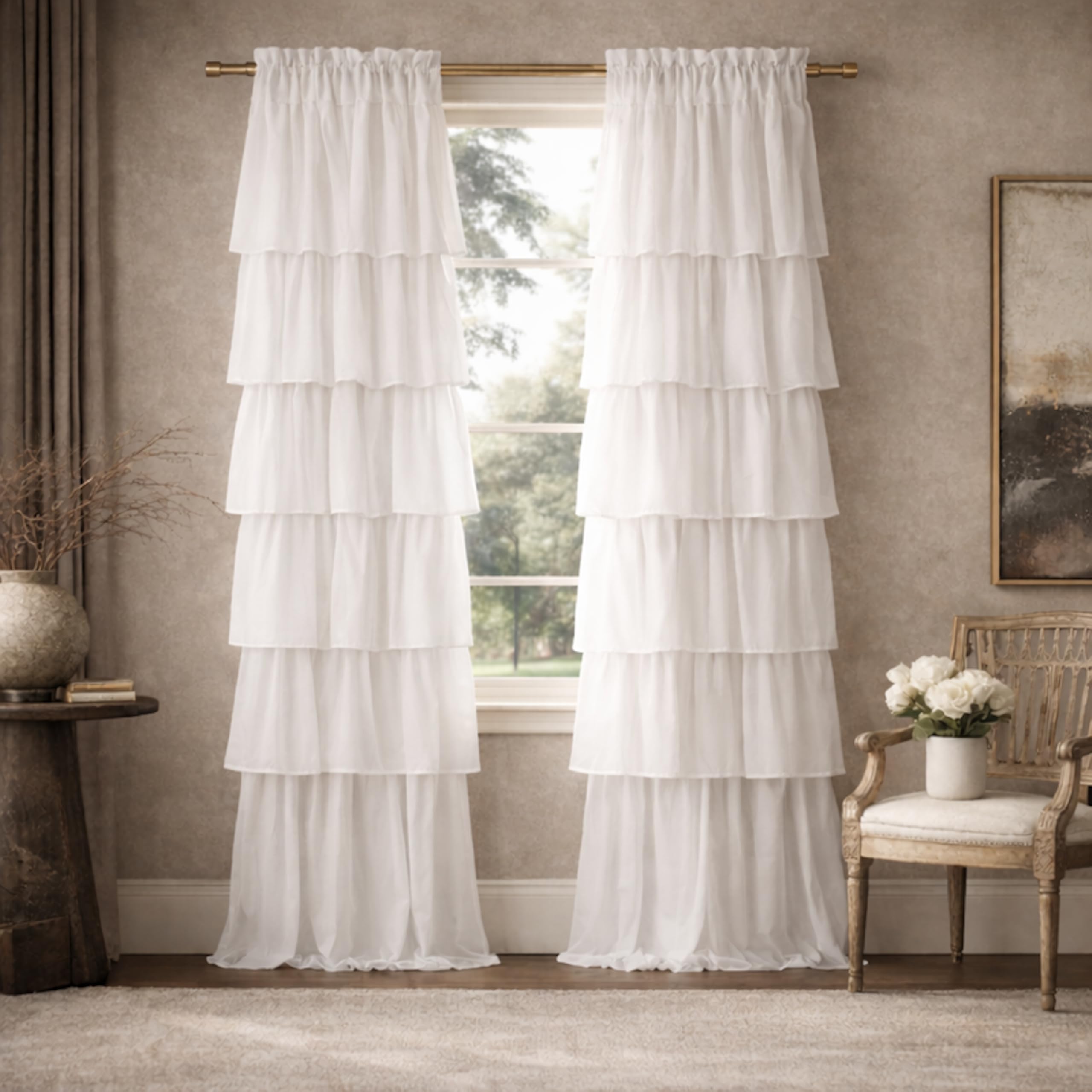 Dainty Home Pleated Layer Curtains for Living Room and Bedroom White 84" x 40" Set of 2 Rod Pocket Header Curtains Long Curtain Panel Window Curtains