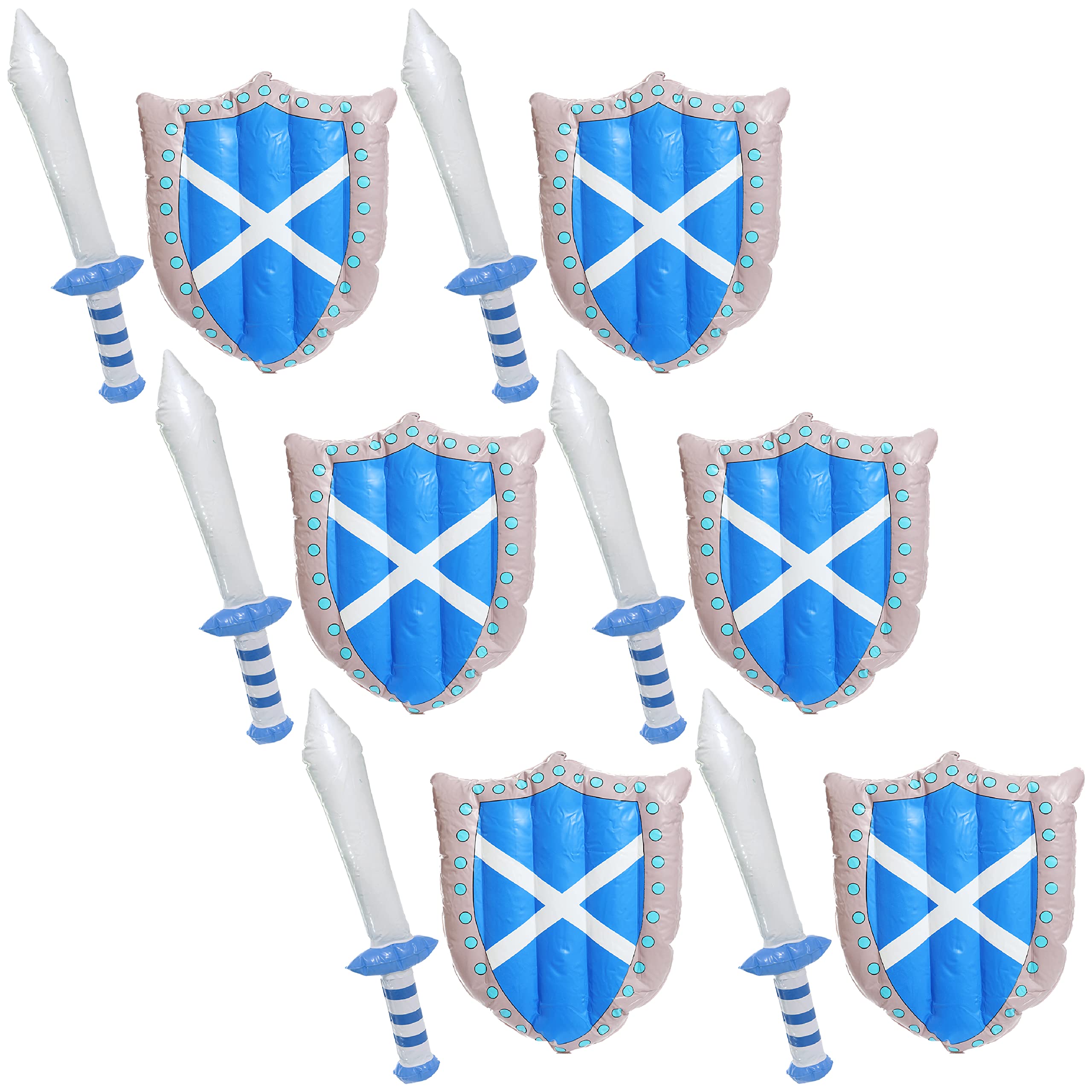 Scotland Inflatable Shield & Sword – 45x32cm Scottish Flag Shield & 62cm Blue Sword with St Andrew Print – Scottish Football, Rugby, Six Nations, Fancy Dress & Supporters Accessory - Pack Of 6