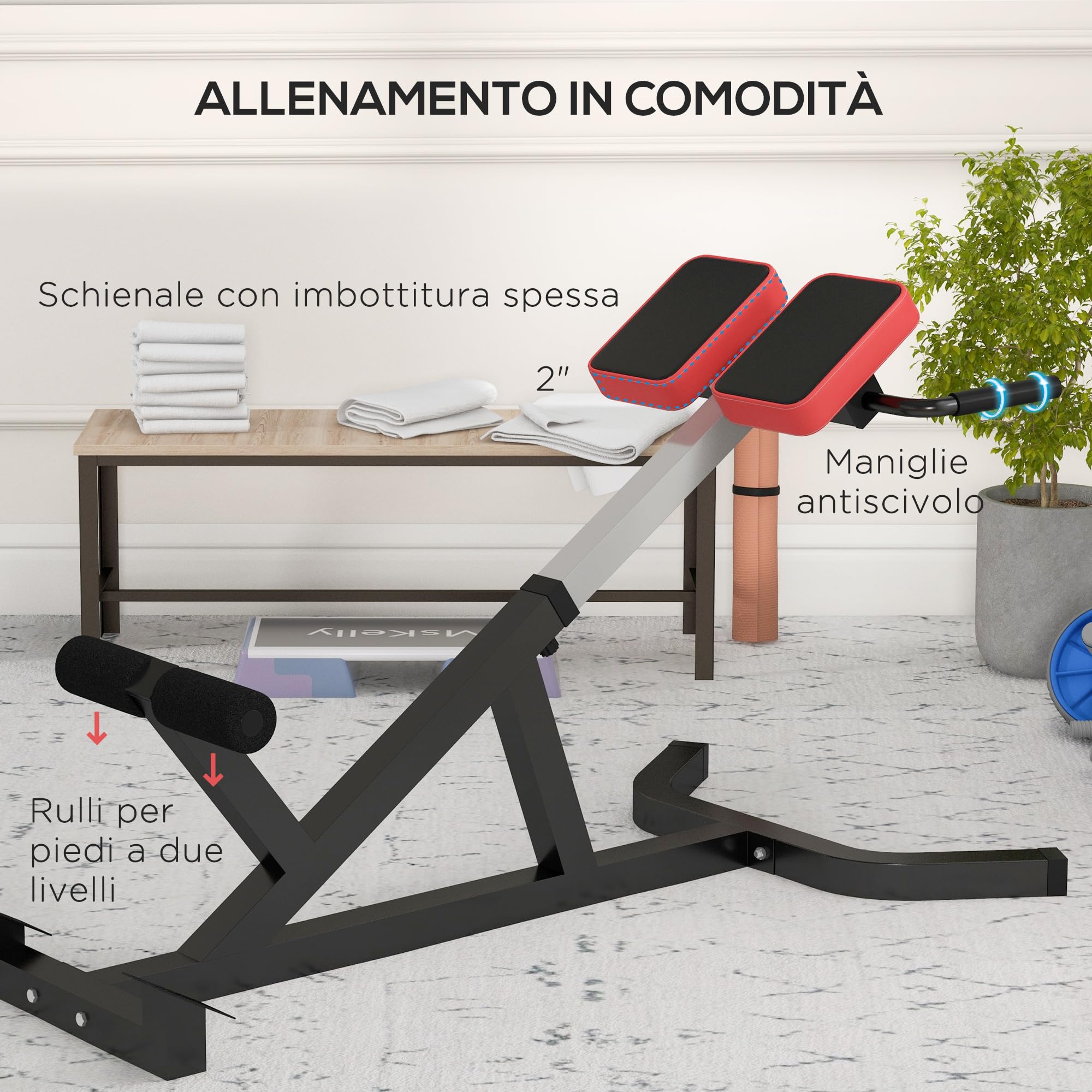 SPORTNOW Panca Romana Multifunzione, Sedia Romana con Altezza Regolabile per Iperestensioni Schiena, Panca Addominali Pesi Fitness per Allenamento Palestra Casa, Capacità 120kg