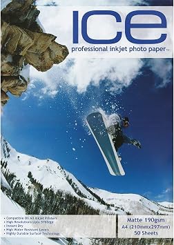Ice A4 Professional Matte Photo Paper for Inkjet Printers 190gsm 50 Sheets