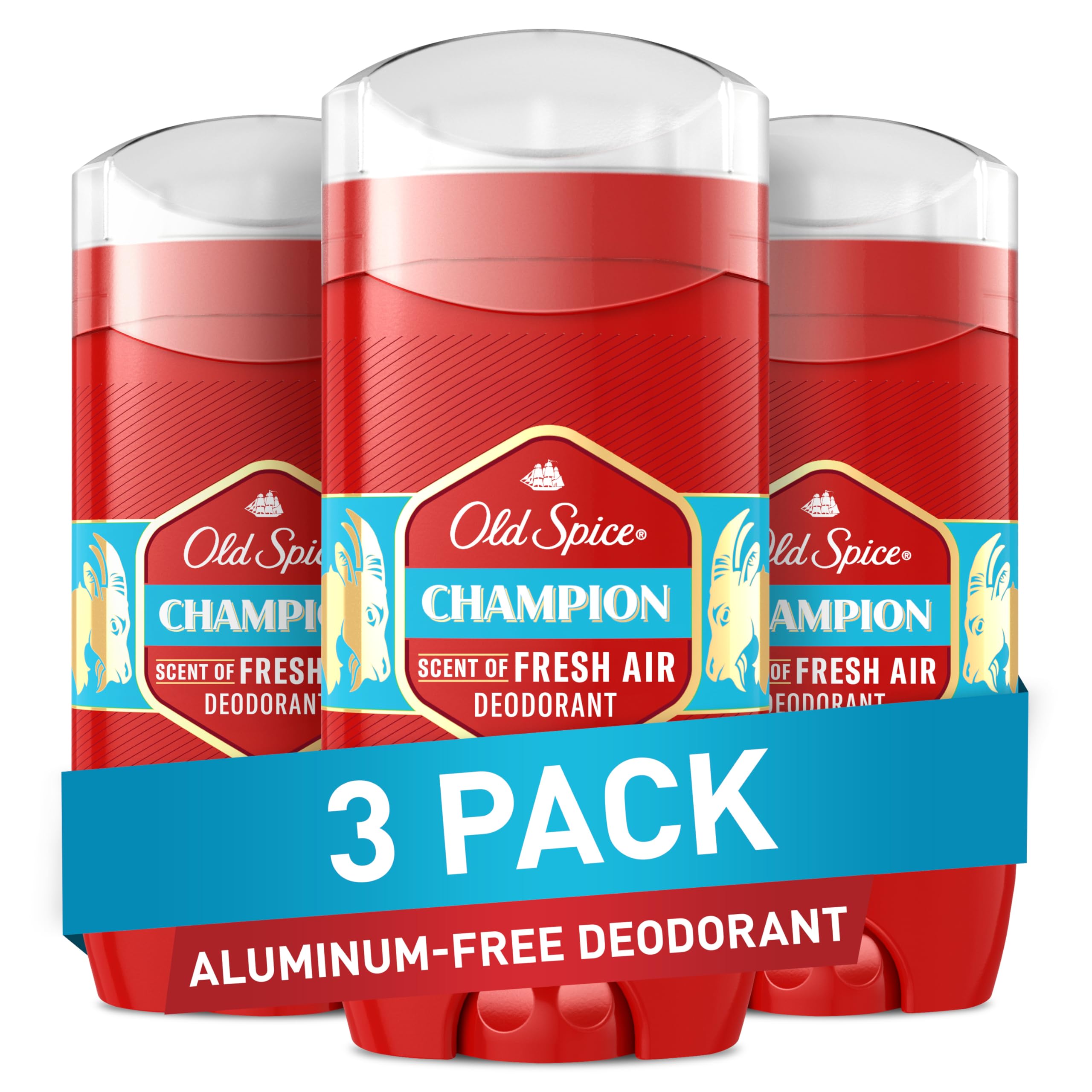 Aluminum Free Deodorant for Men, 24/7 Odor Protection, 24/7 Freshness & Lasting Scent, Champion with Fresh Scent, 3.0 oz (Pack of 3)