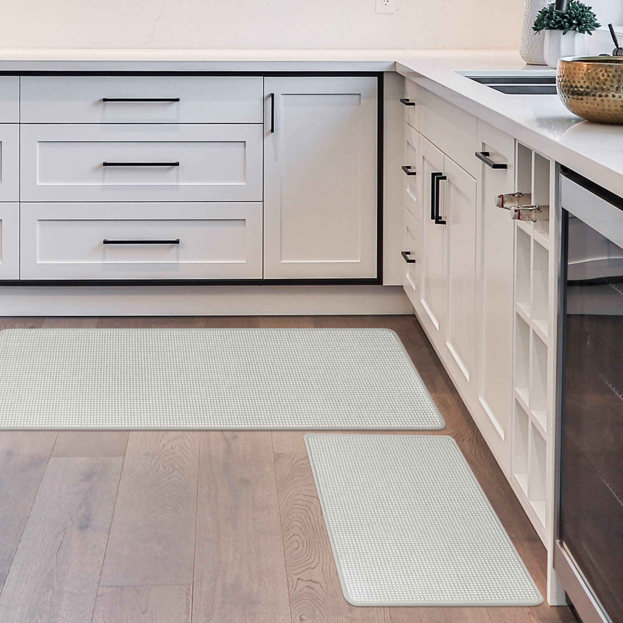 Photo 1 of Matace Kitchen Rugs and Mats [2 PCS] Non Slip Washable Absorbent Rug Set, Large Runner Rugs for Kitchen Floor in Front of Sink 17.3"x29"+17.3"x47"(Light Grey)