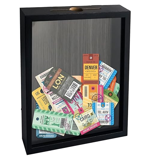 Ticket Shadow Box 8x10 Top Loading Display Case Frame with Slot on Top, Customizable DIY Sweet Gift, Movie Travel Sporting Events Concert Ticket Stubs Drink Beer Caps- Memory Box