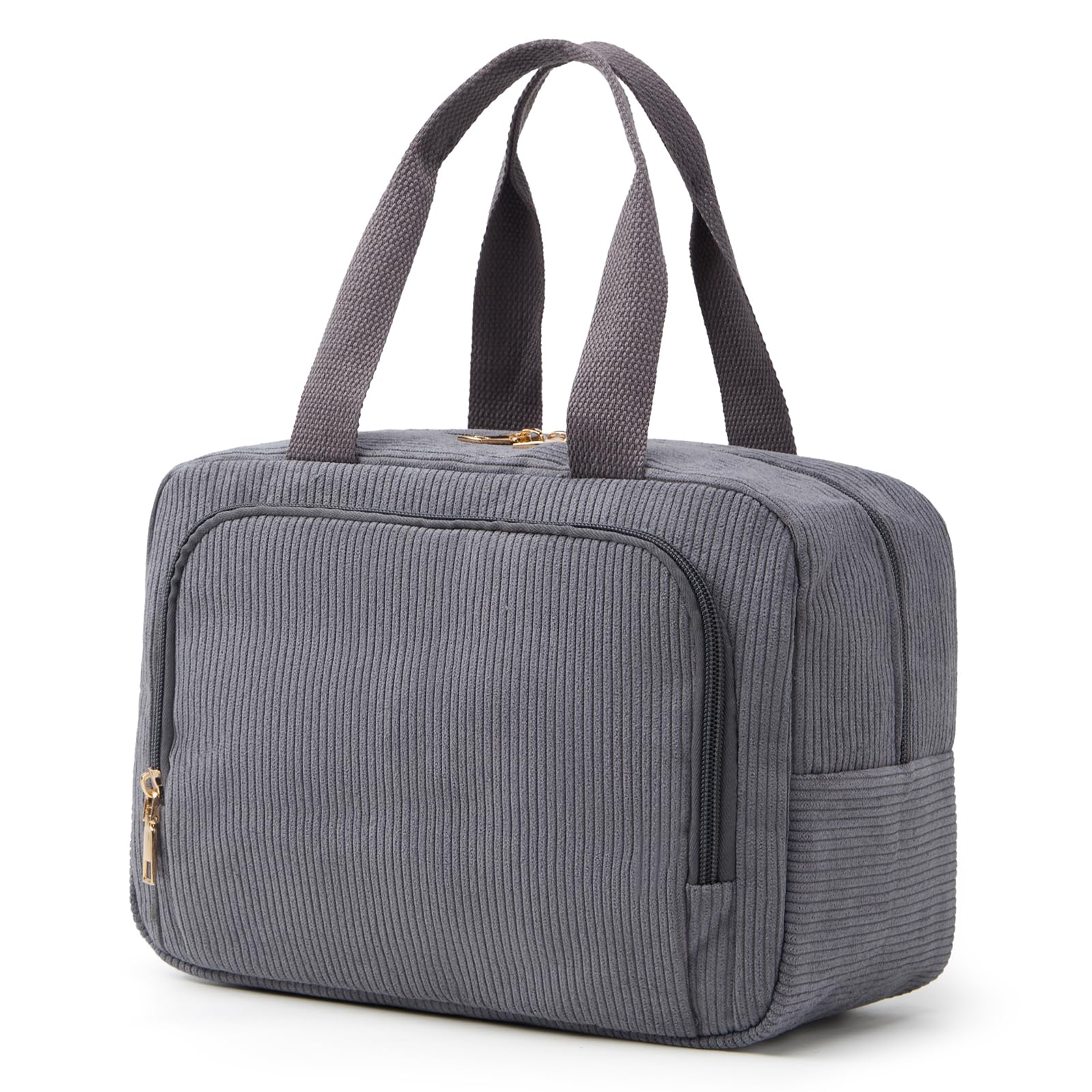 Funtlend Groß Kosmetiktasche Damen Cord kulturbeutel -Grau | 7.8L maschinenwaschbar Kulturtasche und Waschtasche mit mehreren Fächern für Toilettenartikel auf Reisen und Alltag
