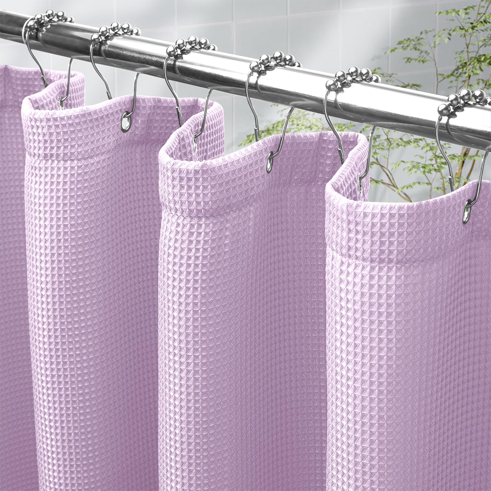 AmazerBath Light Purple Shower Curtain Waffle Textured, Lavender Shower Curtain Fabric Thick Heavy Duty 240GSM, Hotel Quality Bathroom Shower Curtains, Premium Polyester, 72 x 72 Inches