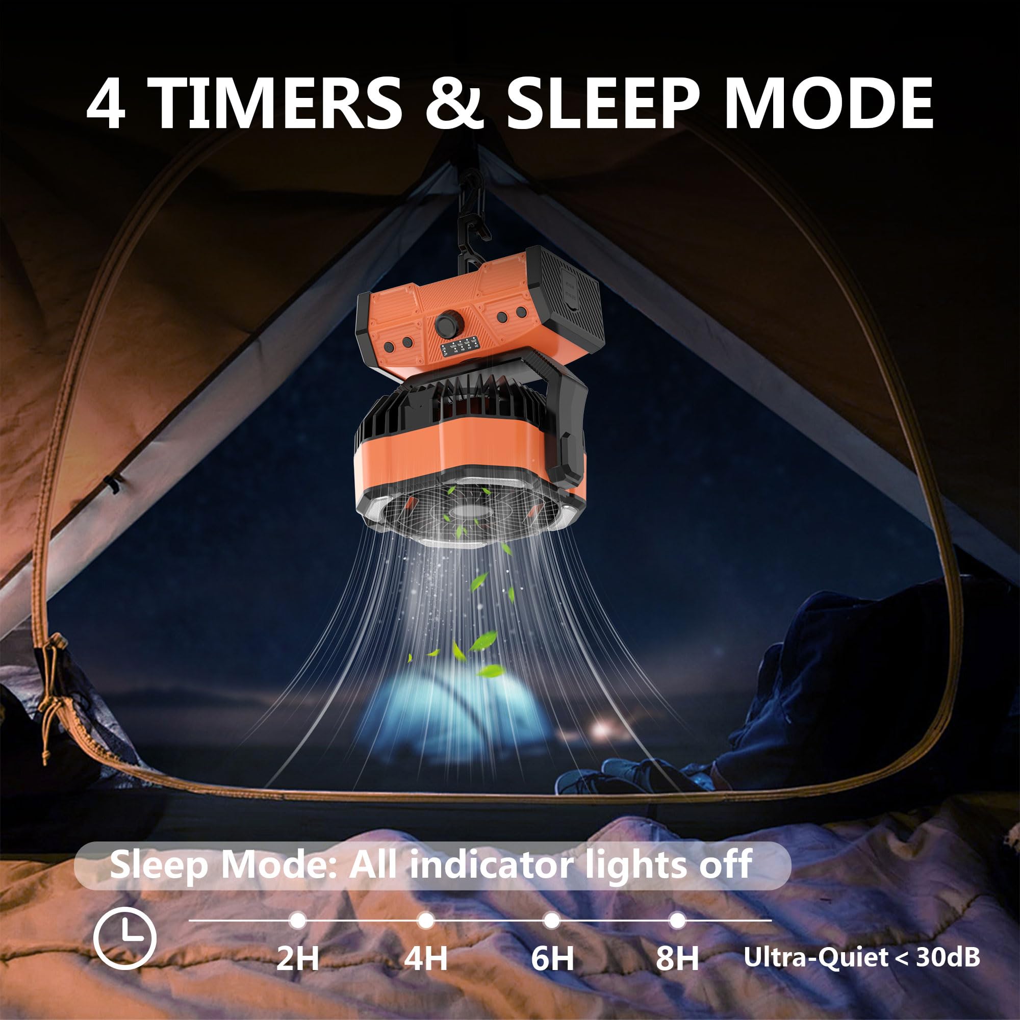 Easywave Ventilatore portatile ricaricabile da 30000 mAh: ventilatore a batteria senza fili con lanterna LED, ventilatore da tavolo, ventilatore USB C a batteria per viaggi, camera da letto, casa,