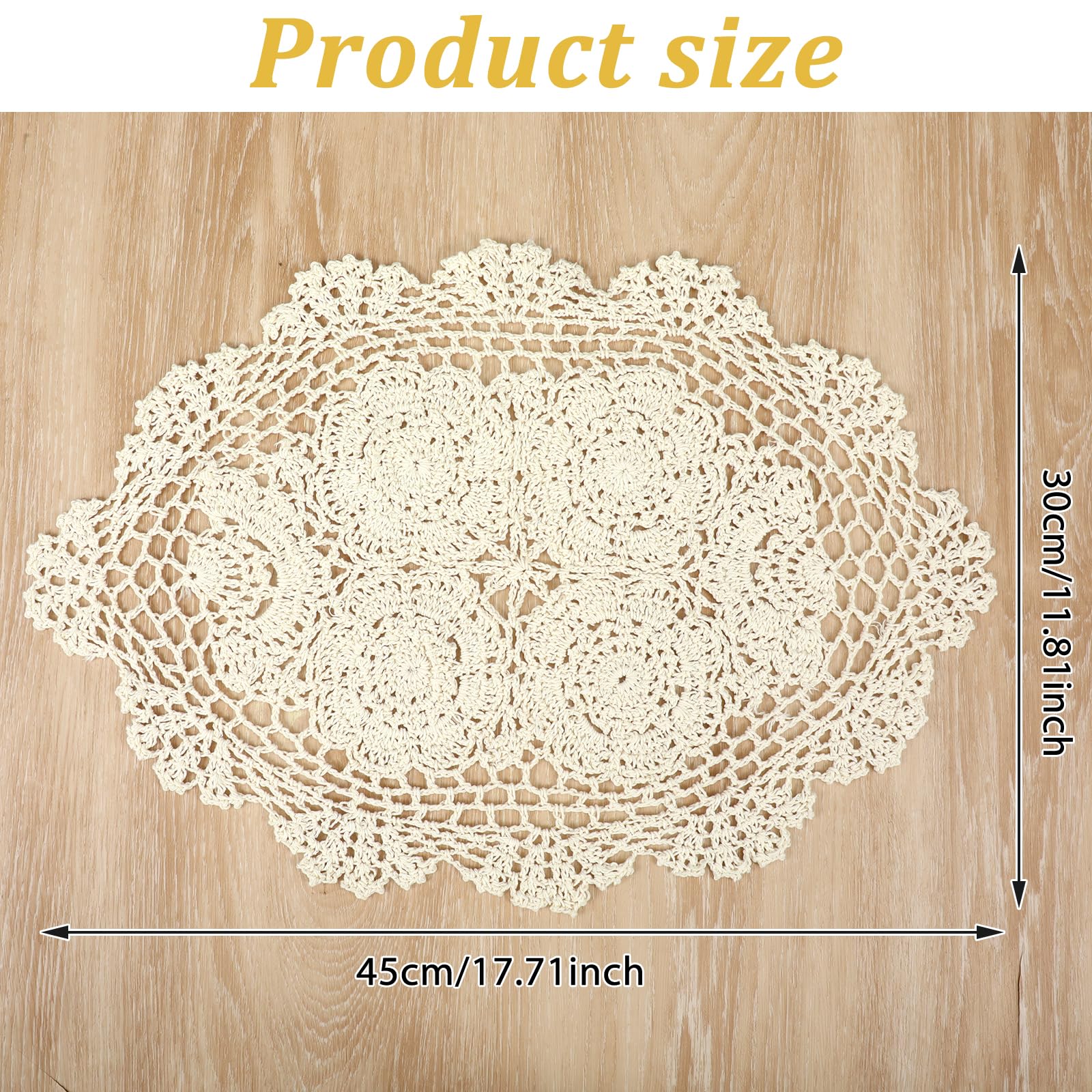 2 Pcs Crochet Doilies Cloth Oval Beige Doilies for Furniture 12X17 Inch Doiliess Fabric Crochet Cotton Doily Table Doiliess for Table
