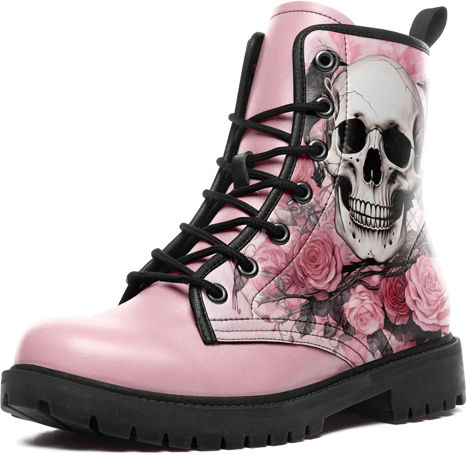 Pink Combat Boots for Women, Gothic Emo Lace-Up Ankle Boots Punk Platform Booties Festival & Everyday Streetwear