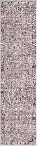 Home Dynamix Everwash Callaghan Edith - Alfombra envejecida vintage lavable a máquina, color gris lavanda, 1.11 x 7.2 pies