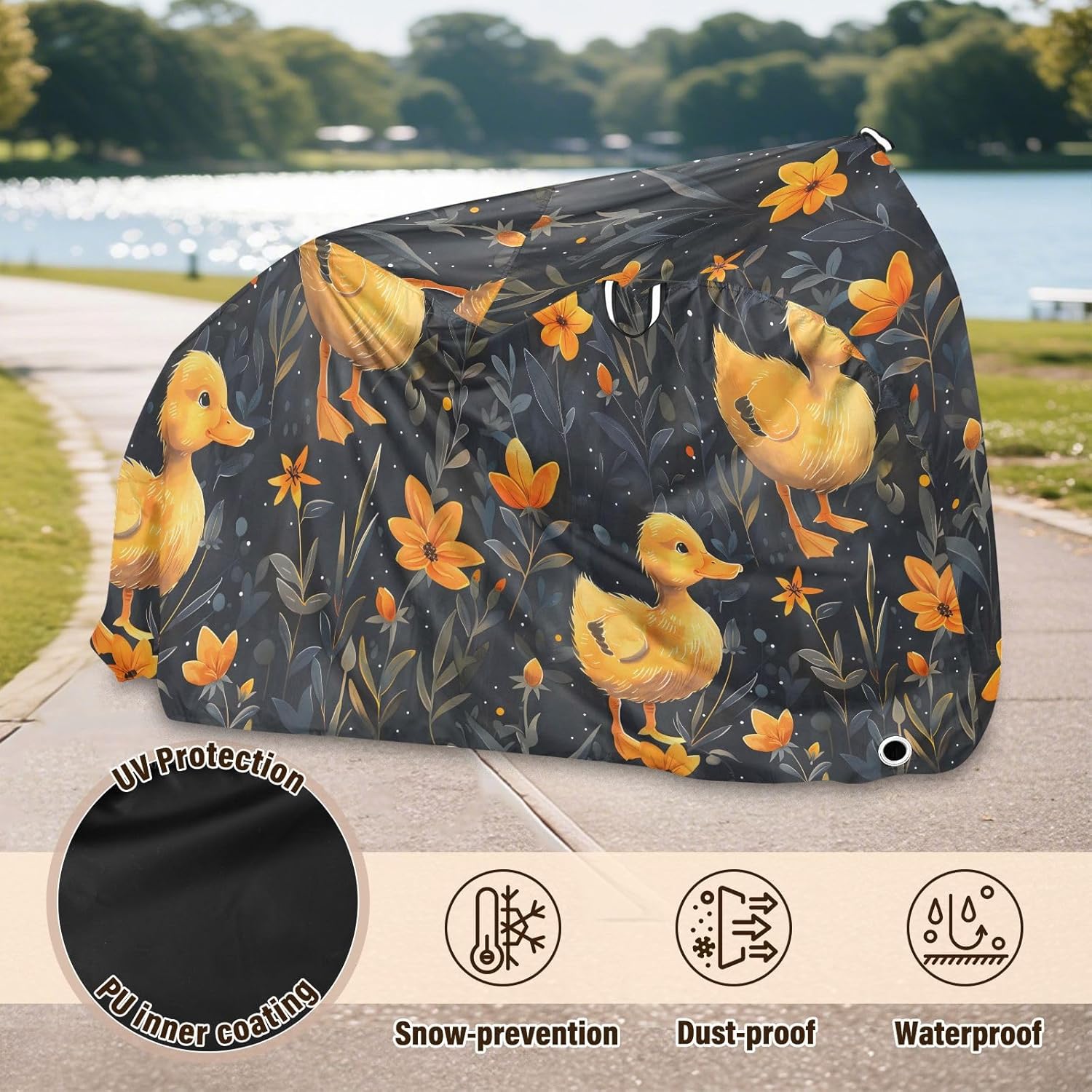 ALAZA Cole Duck Bike Cover Waterproof Outdoor Ebike Bicycle Covers Tarp Protection for 1/2 Bikes, Sun UV Dust Wind Proof