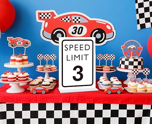 Miniatura 4 de Decoración de cumpleaños de coche de carreras, letrero de límite de velocidad 3, Fast One, decoración de fiesta de cumpleaños de auto de carreras