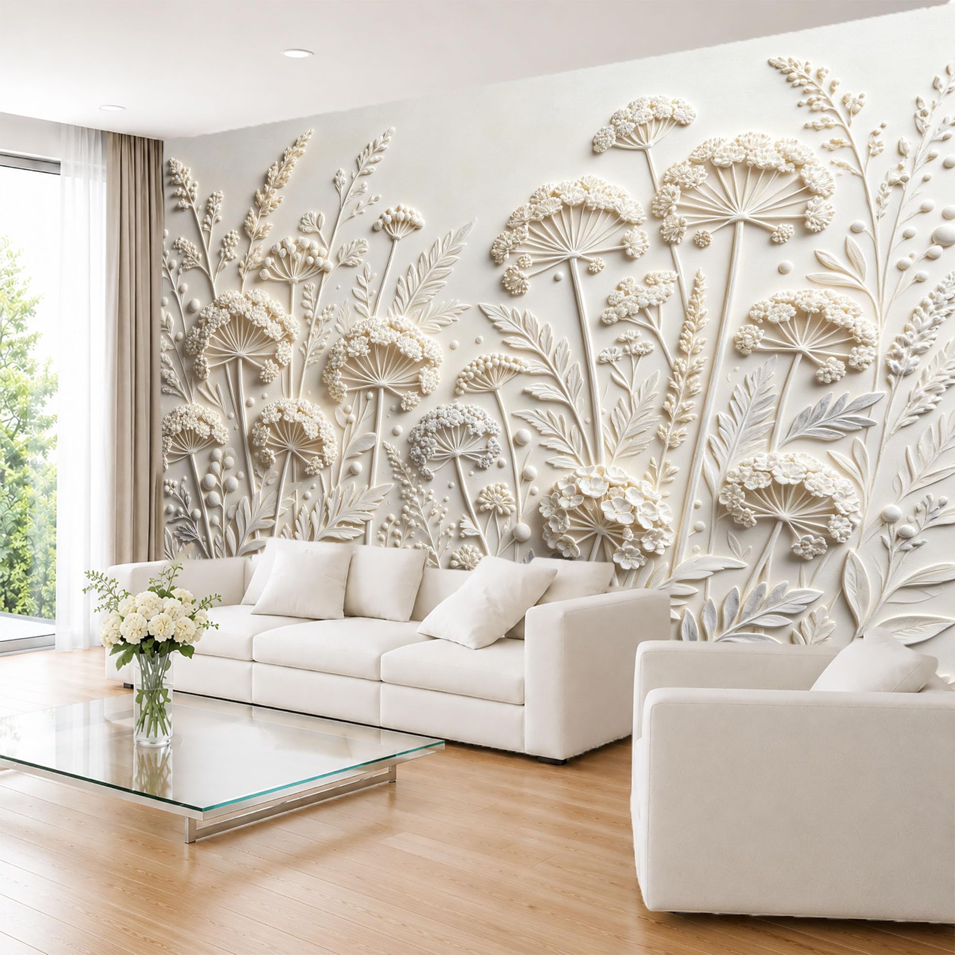 Carta Da Parati Fotografica con Effetto 3D Raffigurante Grappoli Di Semi Di Tarassaco E Sottili Fili D'Erba 210×150 cm (Lxa). Decorazione Murale Panoramica per Soggiorno Camera Da Letto Sfondo Diva