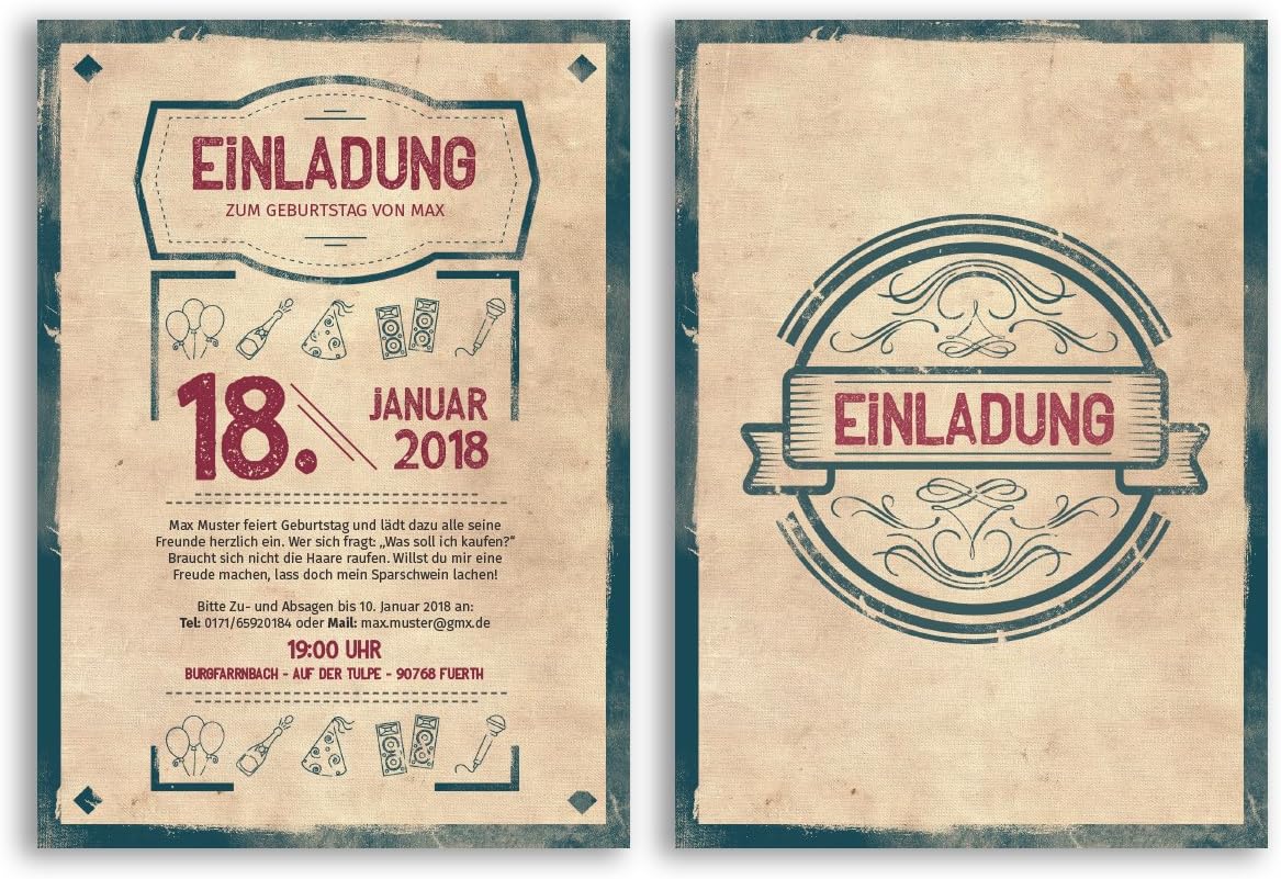 Geburtstagseinladungen Als Eintrittskarten - 10 Stück Im Grunge/Vintage-Look Mit Abriss