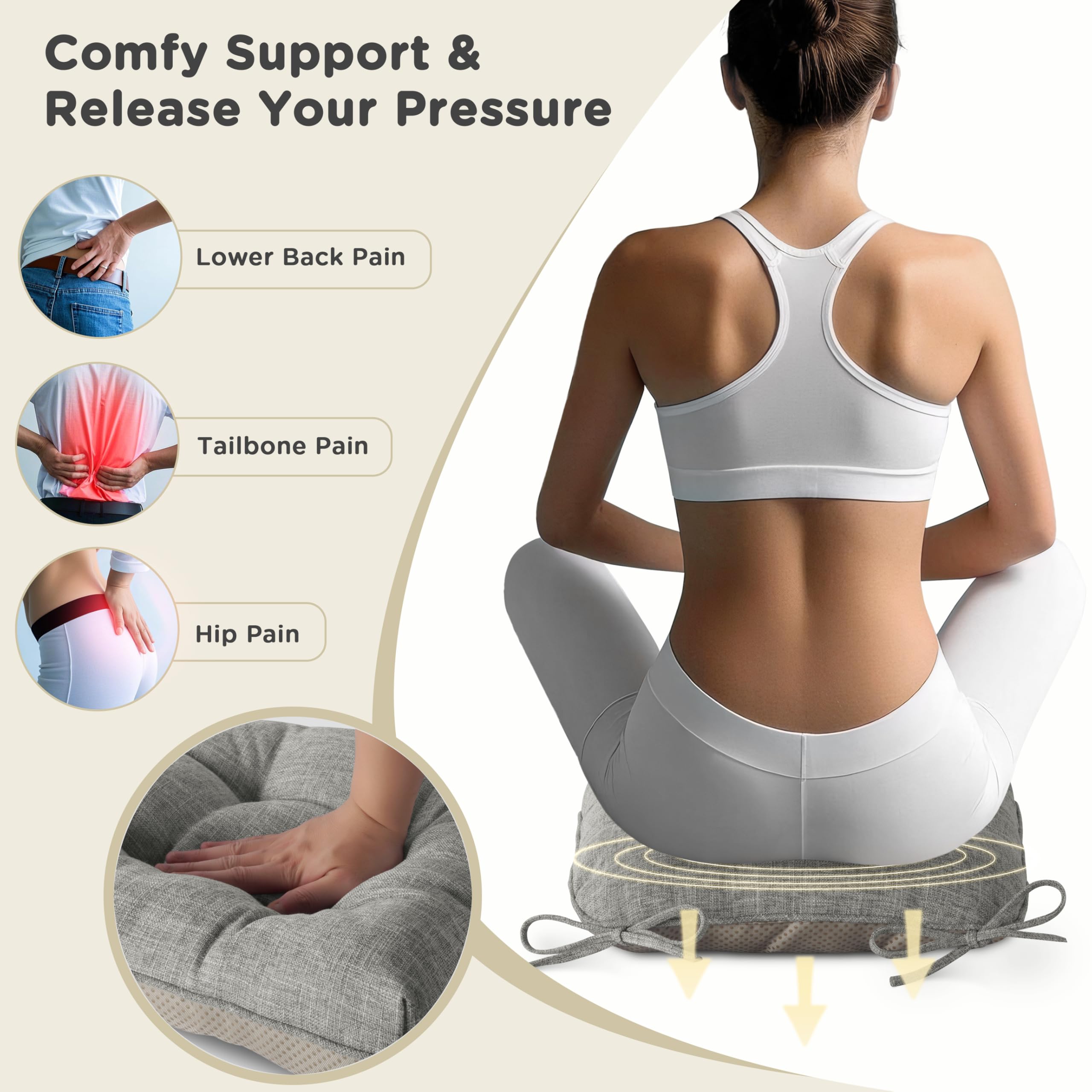 AddGrace Lot de 2 coussins d'assise doux - 40 x 40 cm - Avec rembourrage de qualité supérieure de 10 cm - Pour l'intérieur, la cuisine ou la salle à manger - Gris clair