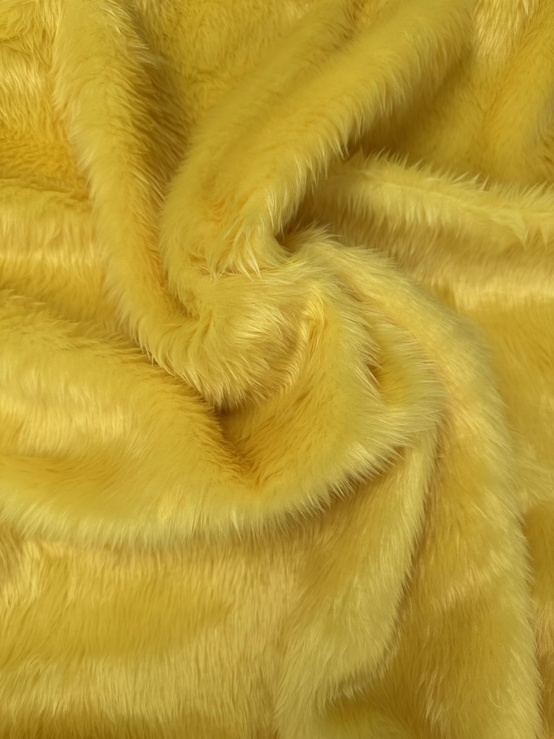 Plain Fun Faux Fur Fabric Material Yellow, 1Mtr - 150cmx100cm
