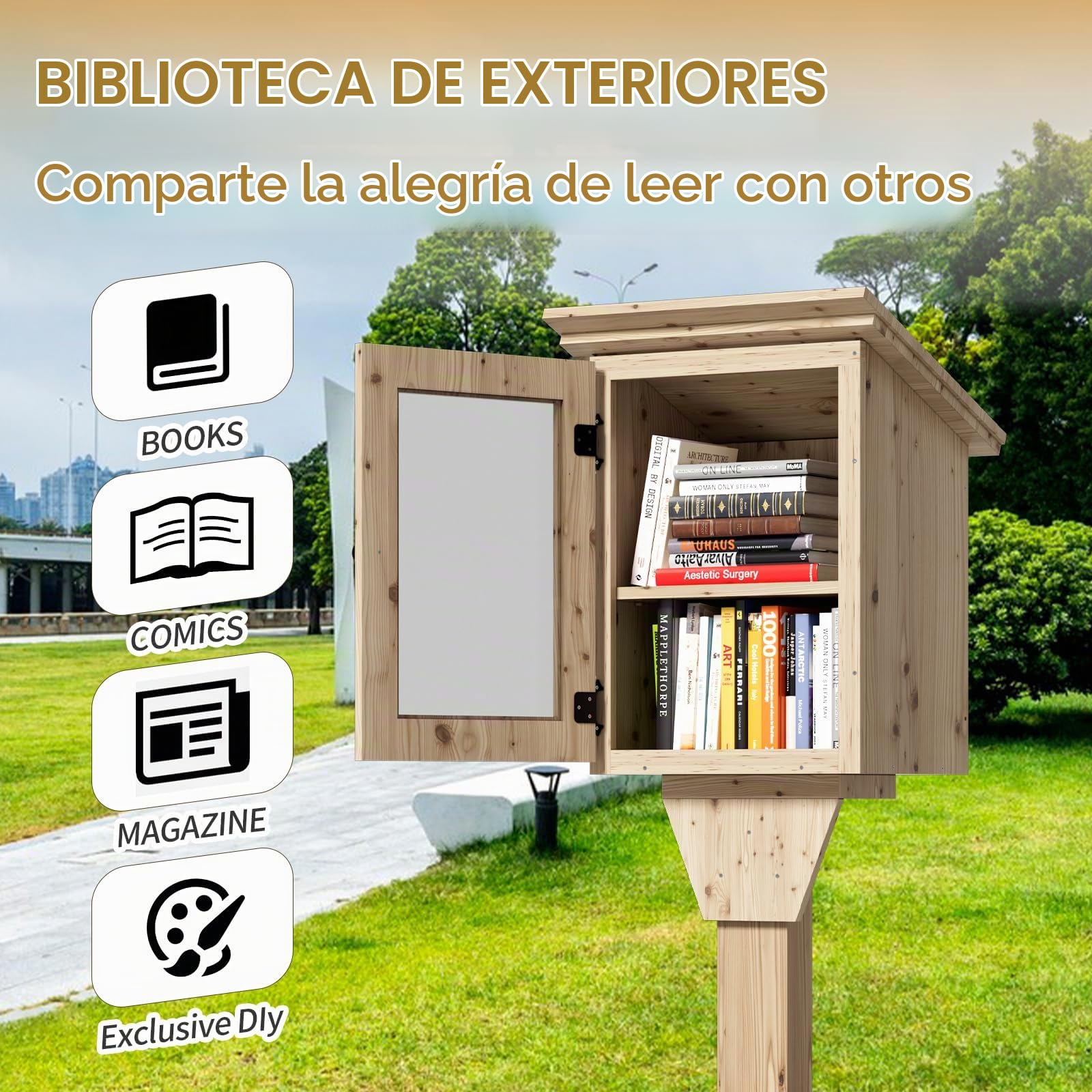 MSFE Librería Infantil con Forma de Casa,Pequeña Caja de Biblioteca Exterior de Doble Capa,Pequeña Caja de Biblioteca Gratuita Impermeable,Kit de Bricolaje para Estante Colgante para Compartir Libros
