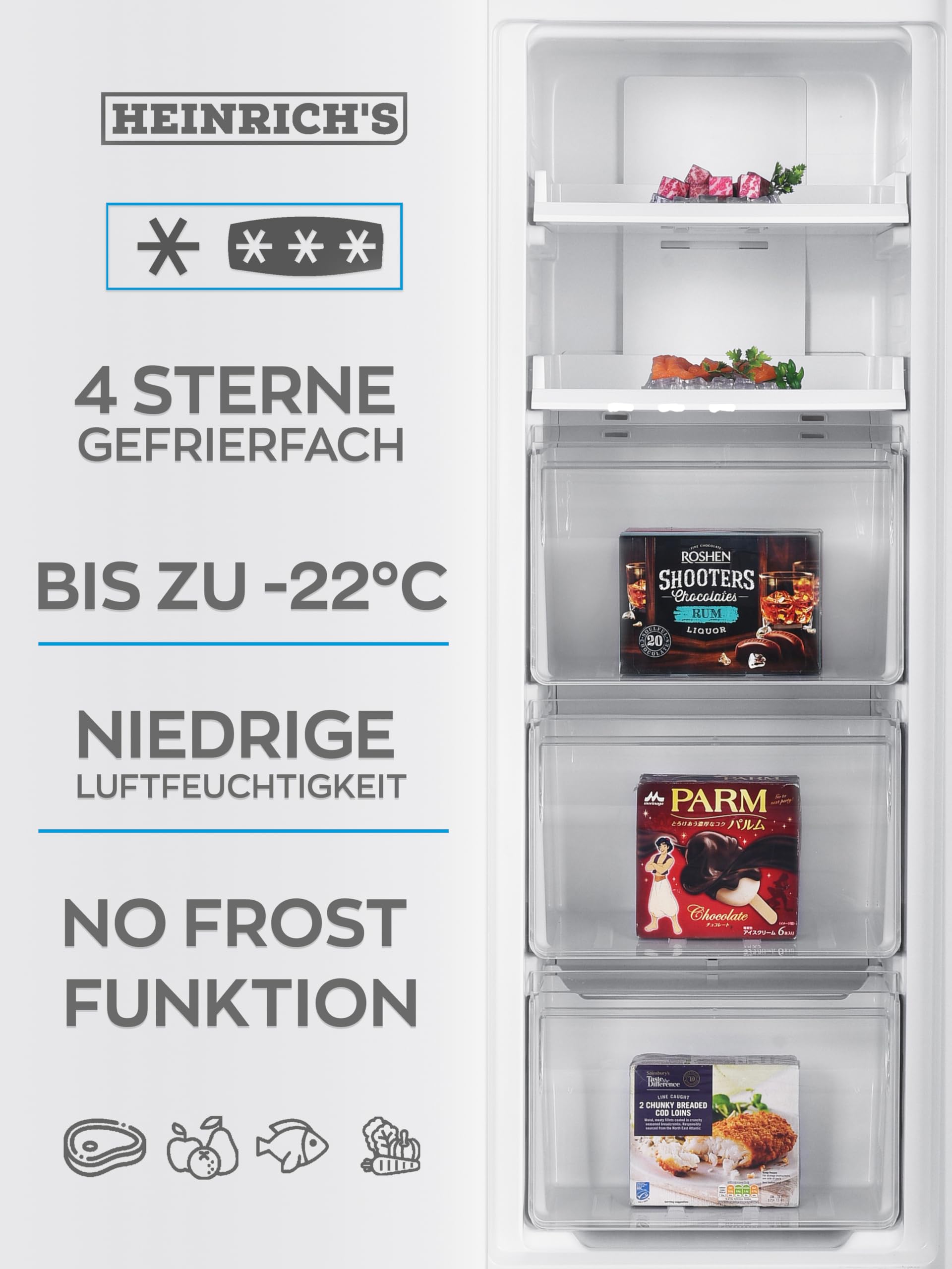 Heinrich´s Gefrierschrank 161L No-Frost LED-Display wechselbarer Türanschlag -14°C~-22°C weiß