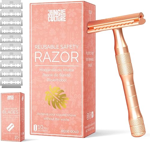 Jungle Culture Maquinilla de afeitar de seguridad de doble borde para mujer Incluye 10 cuchillas de afeitar de seguridad de doble borde y bolsa de