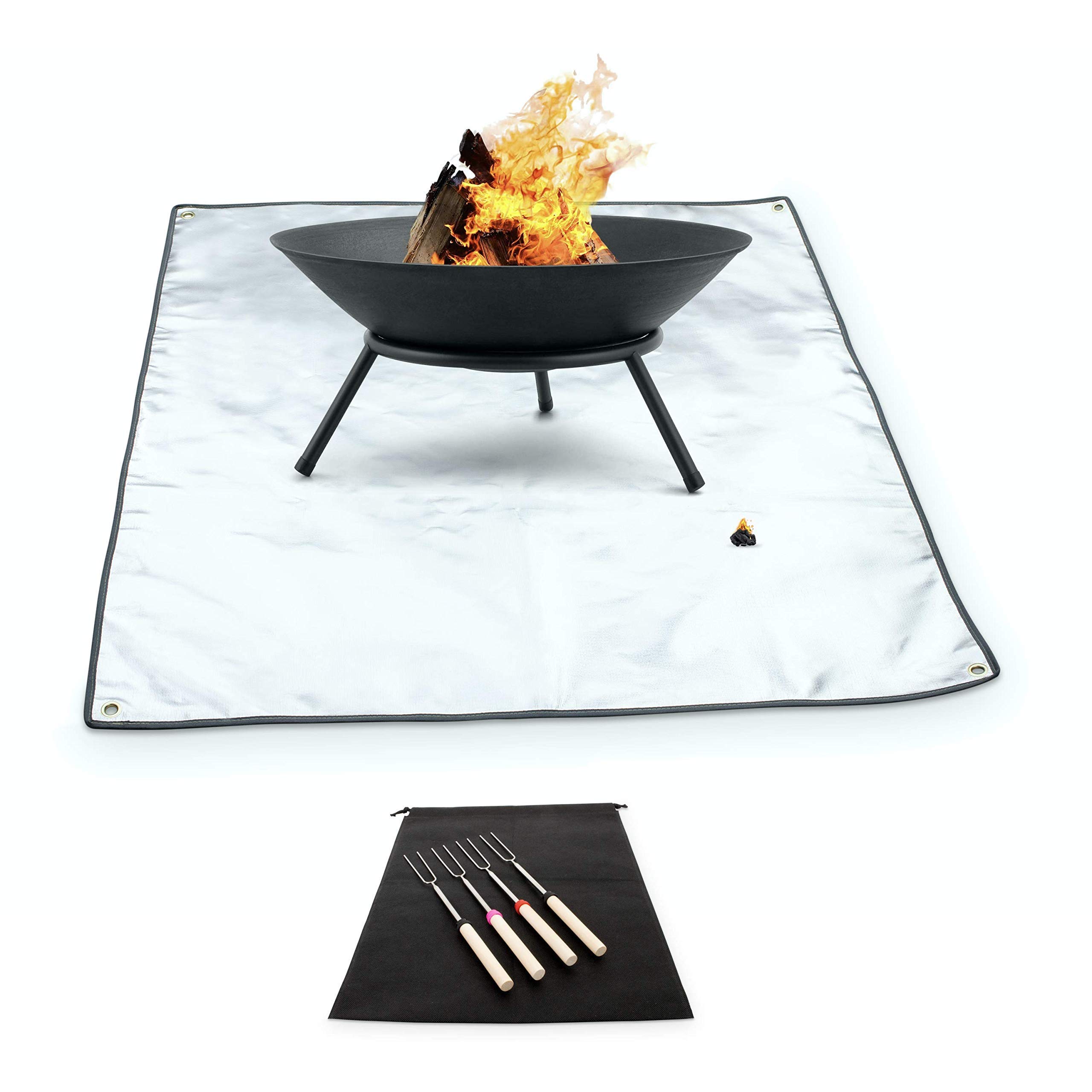 Fire Pit Mat 40"x40" | Fireproof Mat for Under Fire Pit, Fire Resistant Mat, Grill Mat for Patio Fire pit and BBQ | Fire Pit Mat for Deck and Grass, Fire Pad, Ember Mat with Accessories