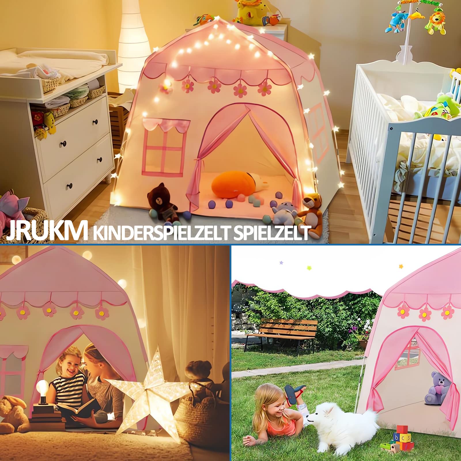 Tienda de juegos para niños, tienda de campaña para interiores, tienda de juegos, 130x100x130 cm, gran tienda de juegos para niños, casa de juegos para niñas, interior y exterior, juguete (rosa)