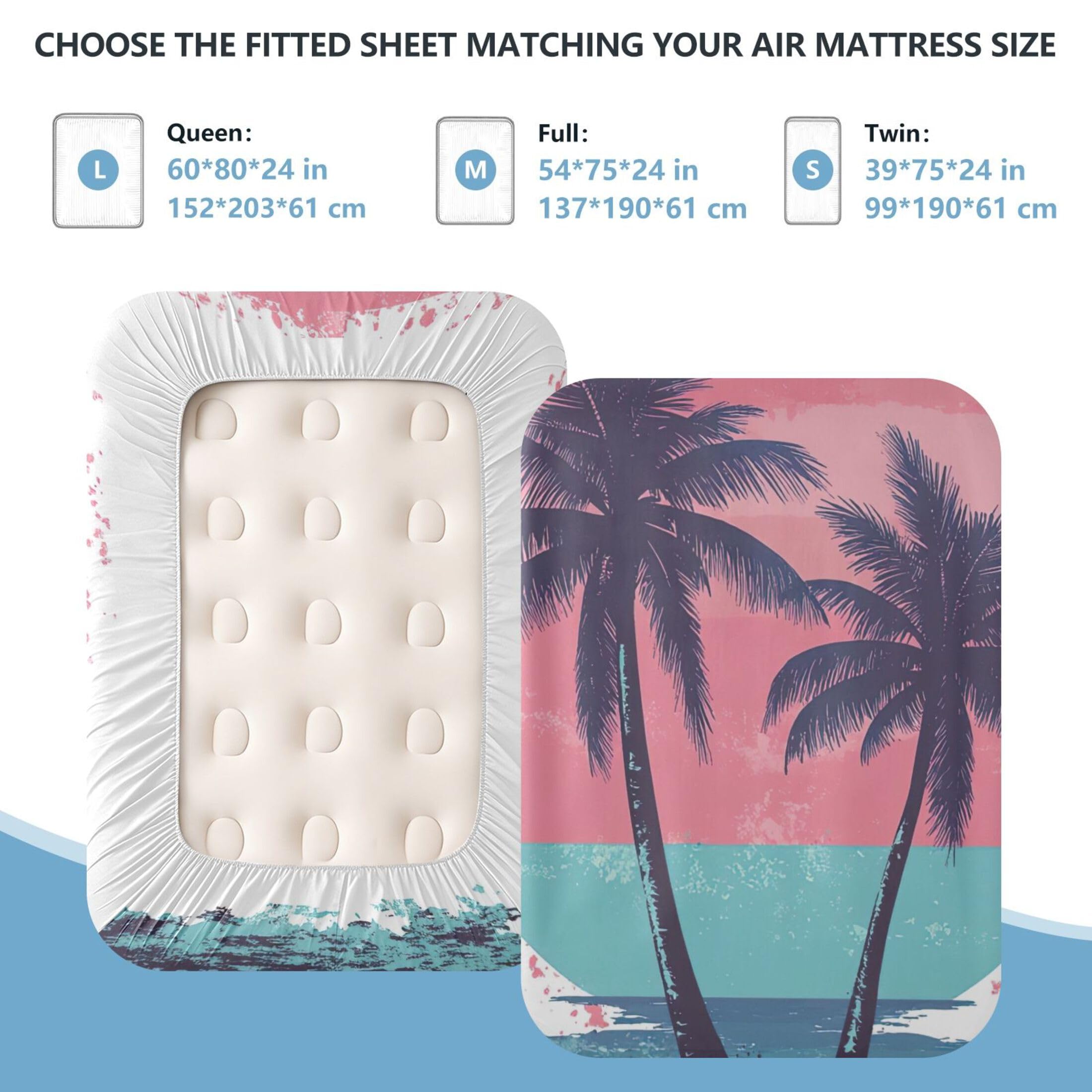 Palm Trees - Sábana bajera ajustable individual para colchón de aire, bolsillo extra profundo de 24 pulgadas, funda suave y transpirable con apertura de válvula de cremallera para cama de