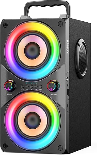 Altavoz Bluetooth portátil con luces LED RGB, controladores duales, negro, altavoz inalámbrico para fiestas con mango (negro)