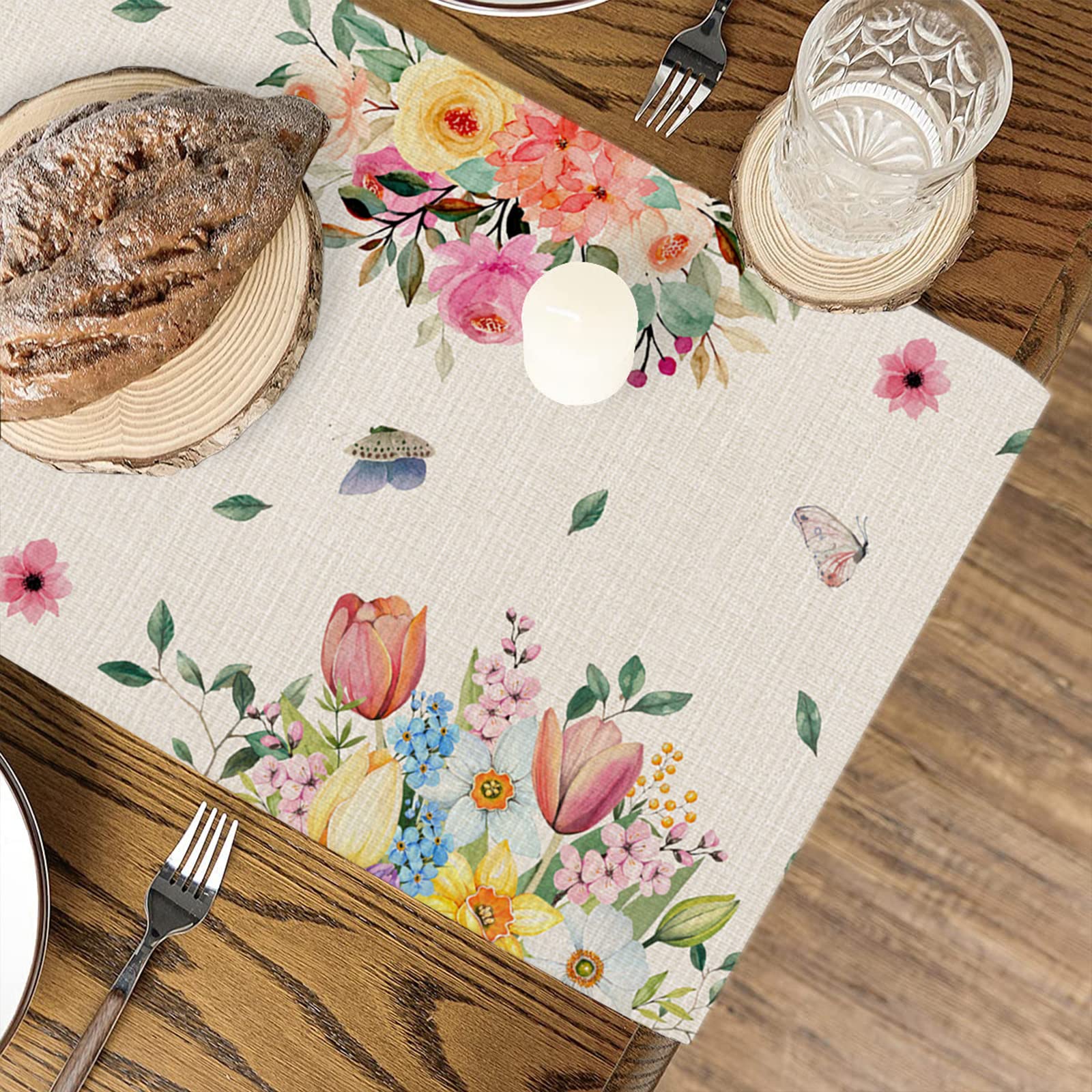 Runner Da Tavola Floreale Con Tulipani E Lavanda - Decorazione Primaverile Ed Estiva Per Cucina E Sala Da Pranzo - Morbido E Lavabile In Lavatrice (Fiori Colorati 2, 33x182 Cm)