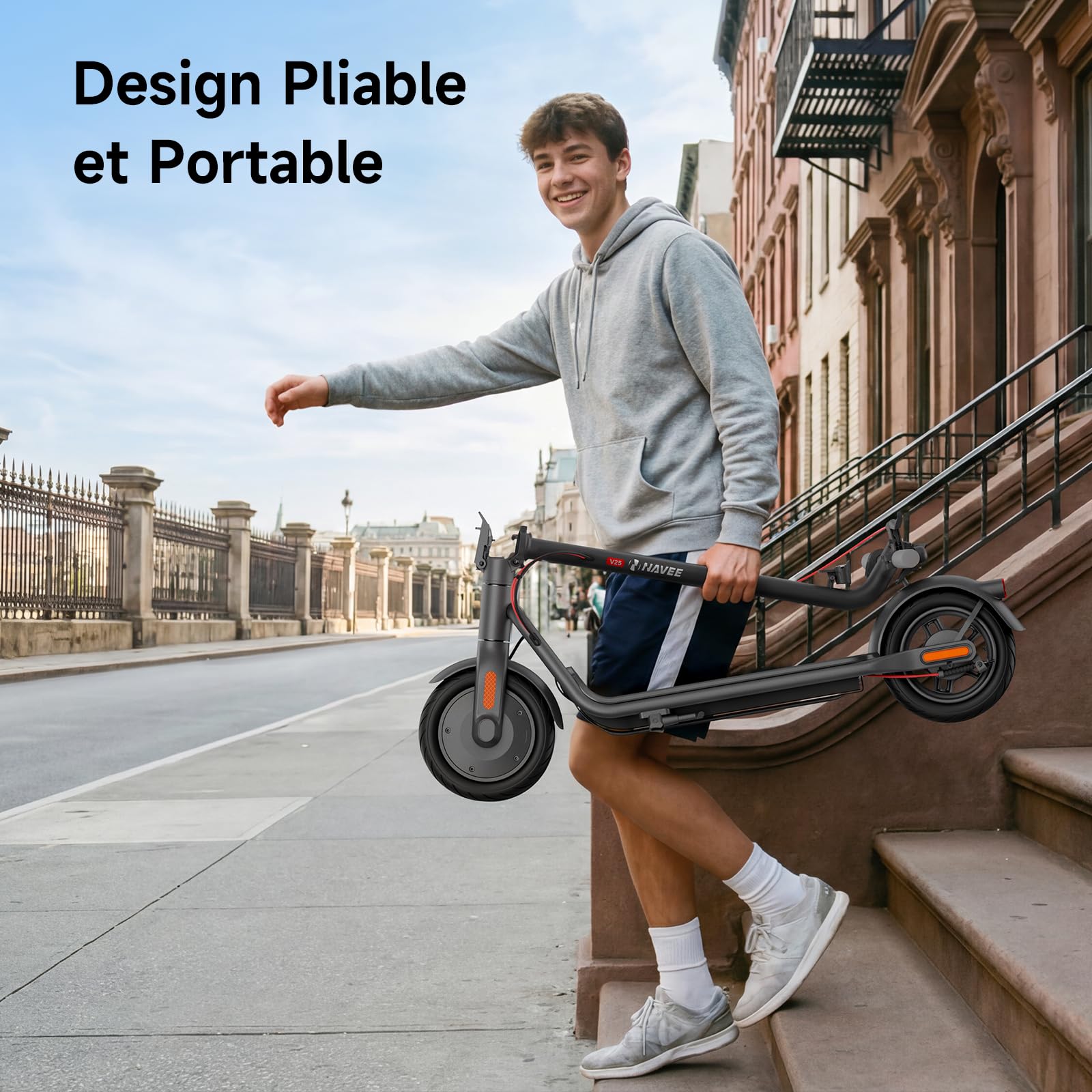 NAVEE V Série Trottinette Electrique Adulte 25-45KM, Moteur 600-800W, TCS, Antivol Intégré, Connectivité Bluetooth, Pneus 10" Tubeless, Sécurité 360°, APP Intelligent