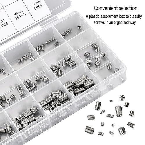 Miniatura 8 de Juego de 261 tornillos hexagonales de cabeza Allen, juego de tornillos M2 M3 M4 M5 M6 M8 304 de acero inoxidable interno hexagonal sin cabeza juego