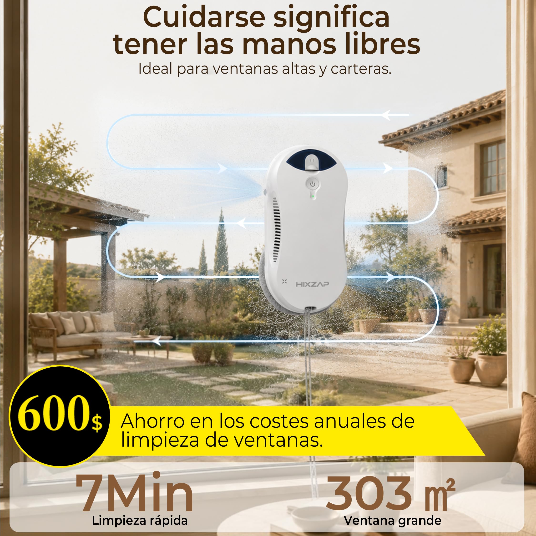 Robot X6 limpiador Ventanas Altas, Interior-Exterior, para Invernaderos | Potente Aspiración, Succión de 6400Pa, Doble Pulverización, Detección de Bordes, Navegación Inteligente