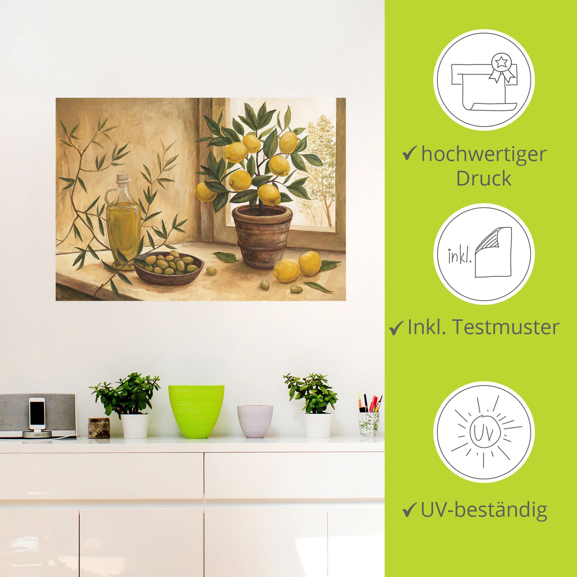ARTLAND Wanddeko Wandtattoo selbstklebende Vinylfolie Stillleben Toskana Mediterran Oliven Zitrone Essen Lebensmittel Malerei T4HV