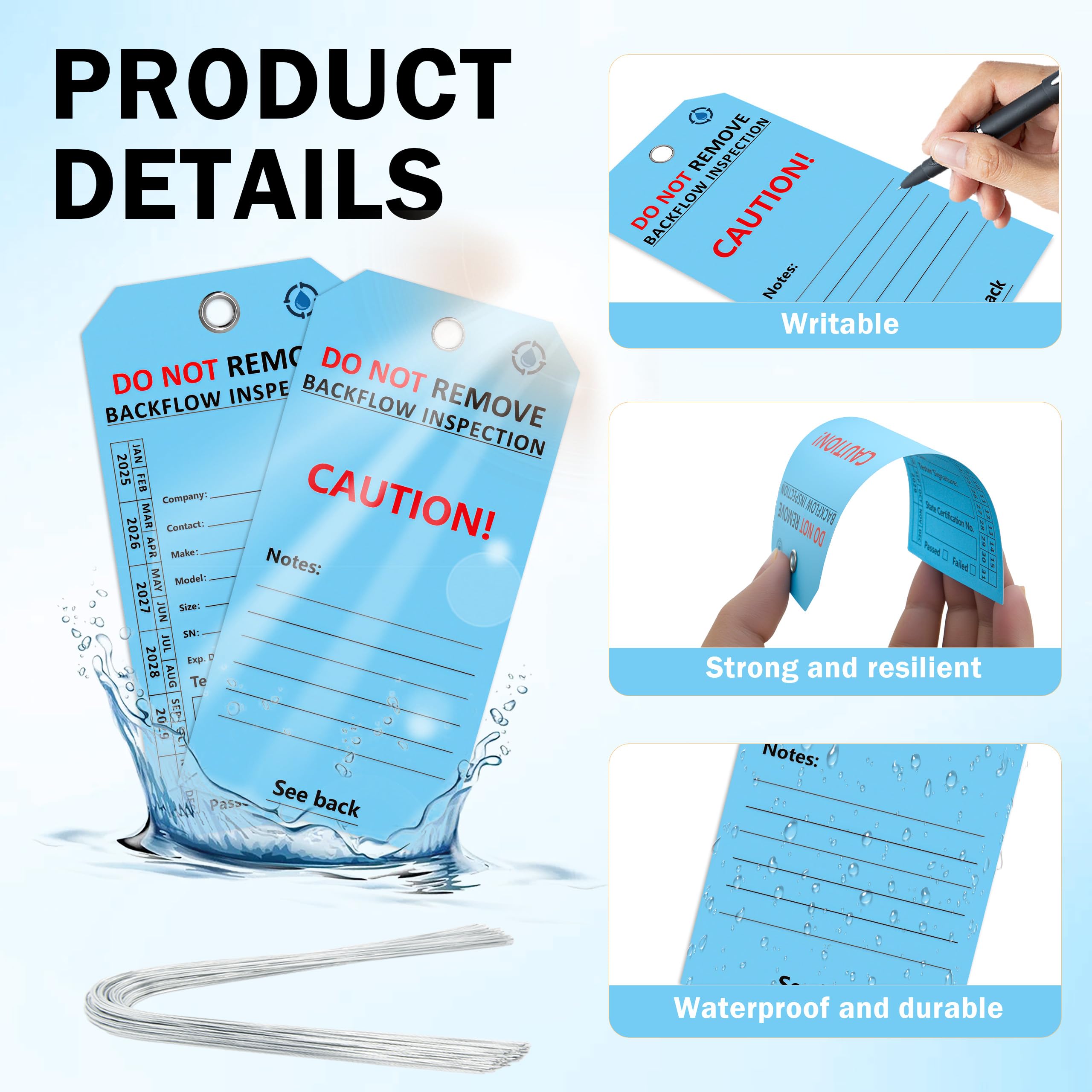 Snapklik.com : 100 PCS Waterproof Backflow Inspection Tags Blue Record ...
