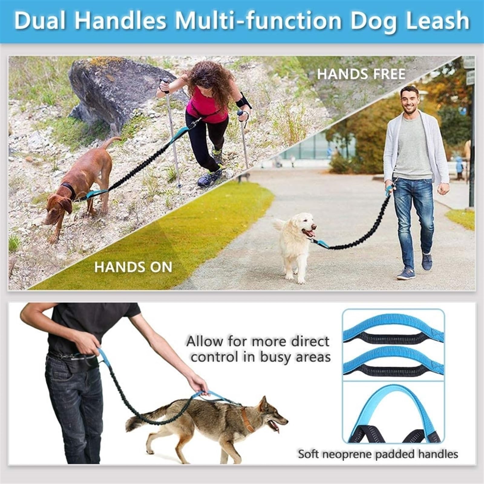 Longe pour Chien Laisse Mains Libres pour Chien avec Sac de Taille réfléchissant Jogging Dogs Corde de Traction Extensible Bungee Dog Laisse pour Chien(Gray)
