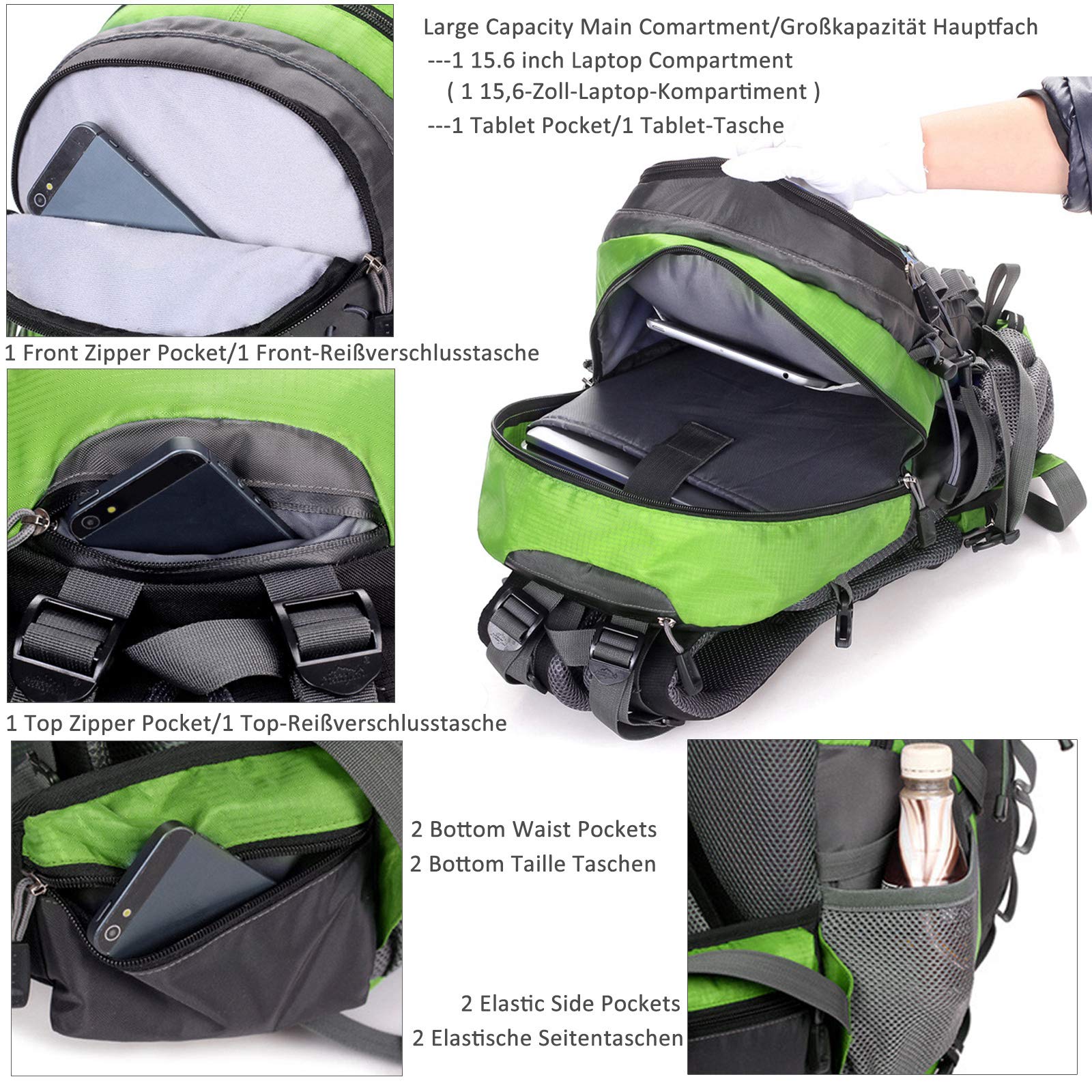 Zaino da hiking 40L Zaino da Trekking Con Copertura Antipioggia Impermeabile Leggero Zaino da Viaggio per all'aperto Zaino da Escursionismo Sportivo per uomini e donne