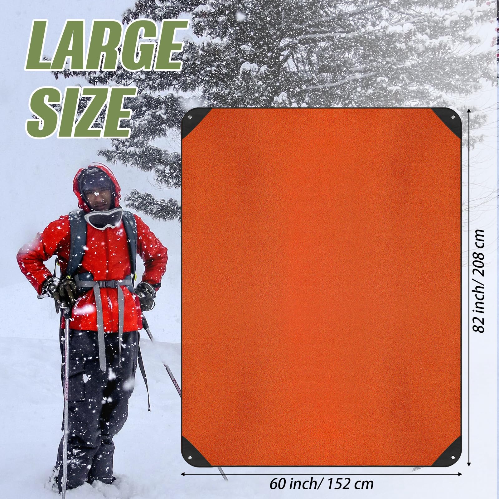 Kanayu 4 mantas de supervivencia de emergencia resistentes con aislamiento térmico, reflectante, impermeable, manta espacial para camping, senderismo, 82 x 60 pulgadas (verde oliva, naranja)