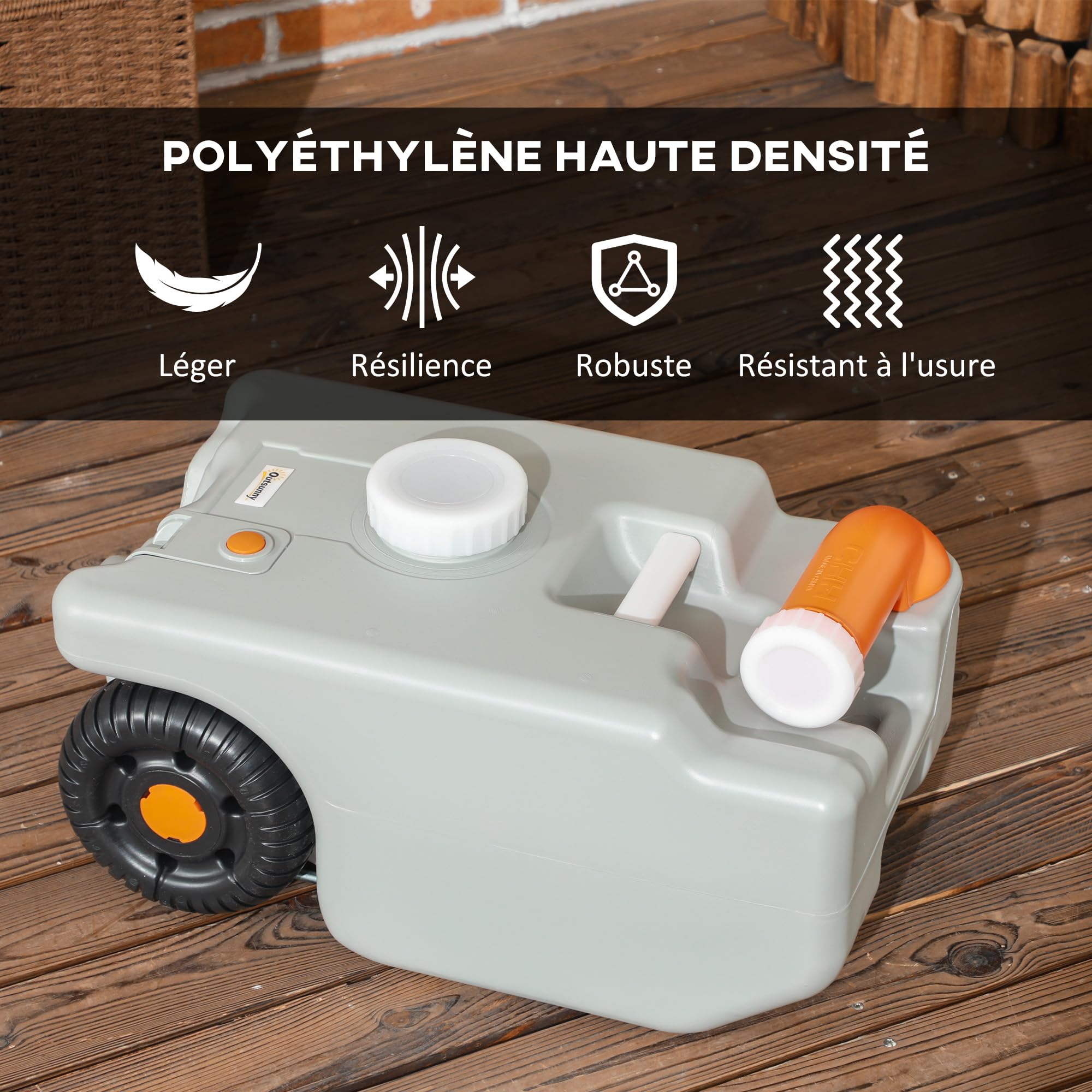 Outsunny Réservoir d'eau sur Roues pour Camping Bec Rotatif 22 L Gris | Bidon d'Eau Portable, Indicateur de Niveau, Poignée Pliable, pour Caravane, Camping-Cars