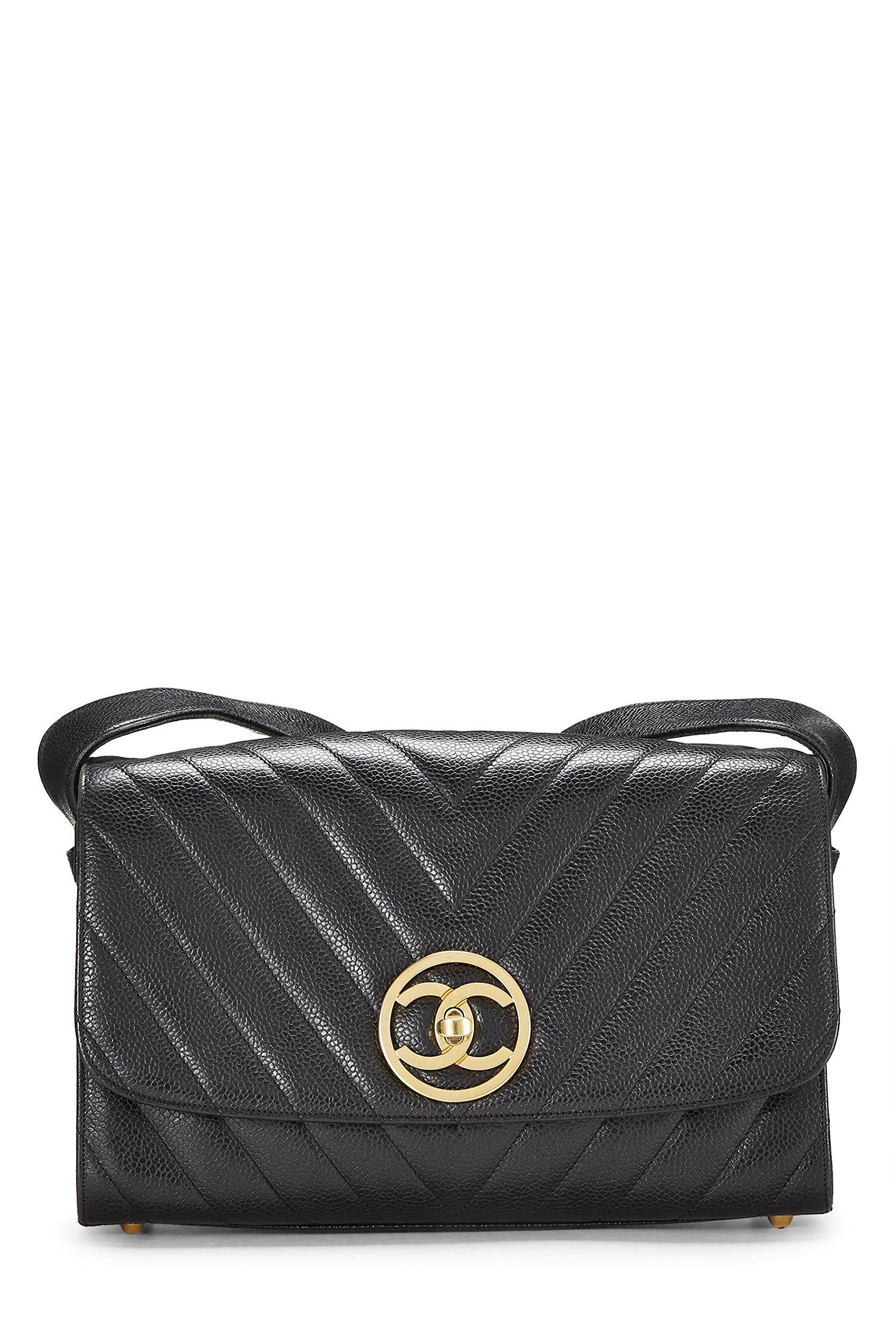 【新品包包】Pre-Loved Chanel Black Chevron Caviar Flap Shoulder Bag, Black