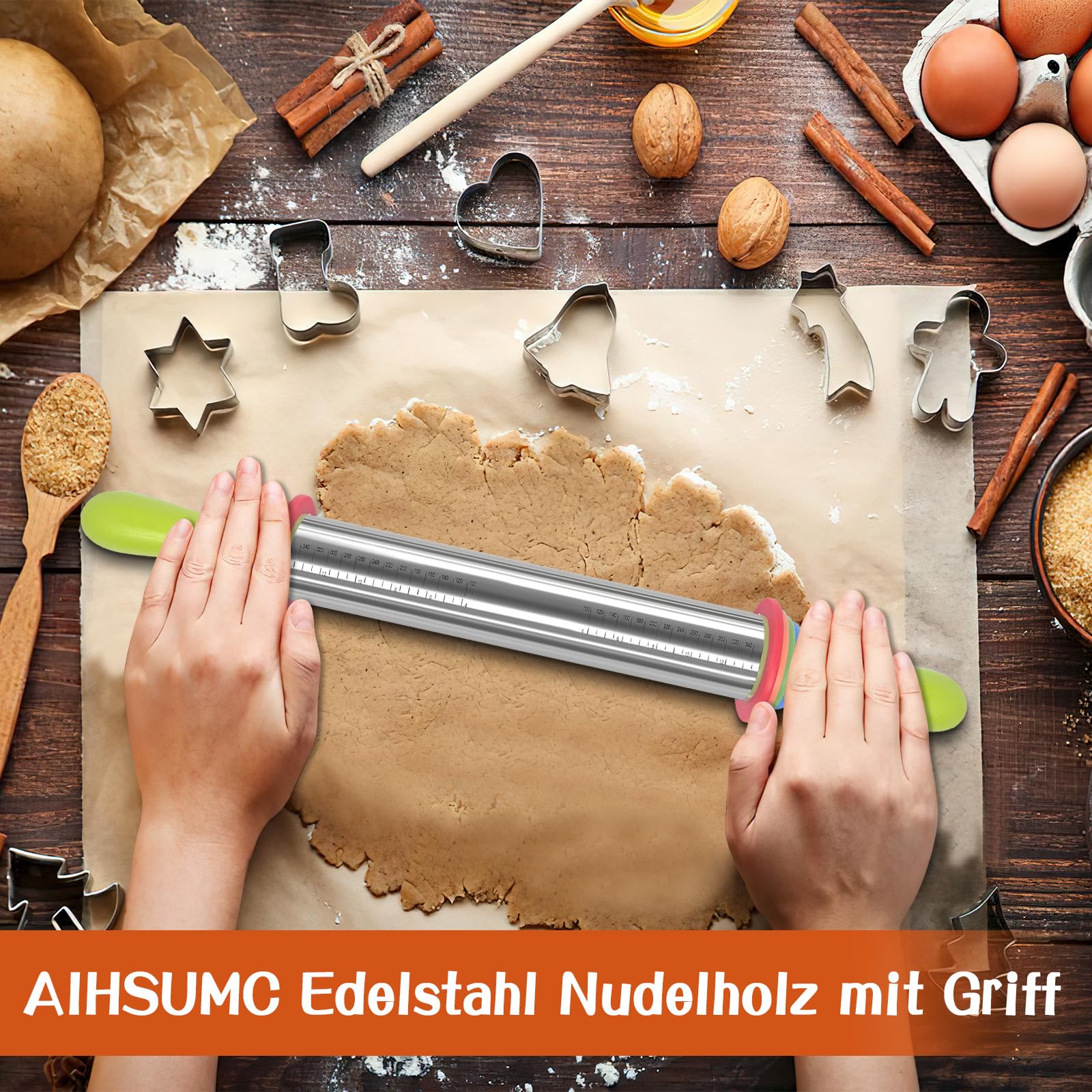 Mattarello In Acciaio Inox Regolabile - Con 4 Distanziatori, 35 Cm - Antiaderente Per Pizza, Pasta E Biscotti - Foto 8