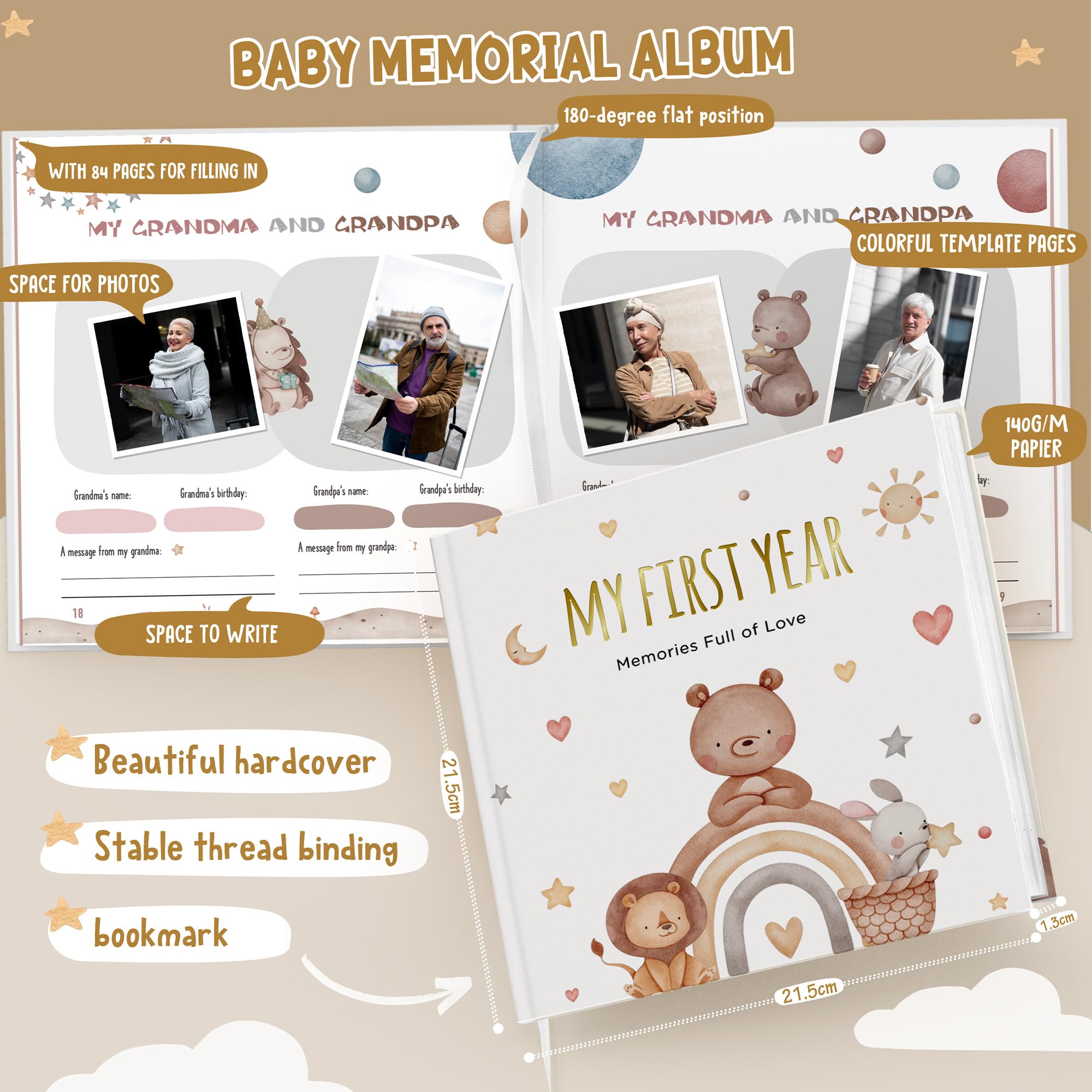 Baby Memory Book - My First Year Journal with Stickers Gender-Neutral Keepsake for Boys & Girls Thoughtful Gift for New Parents Rainbow - Image 3