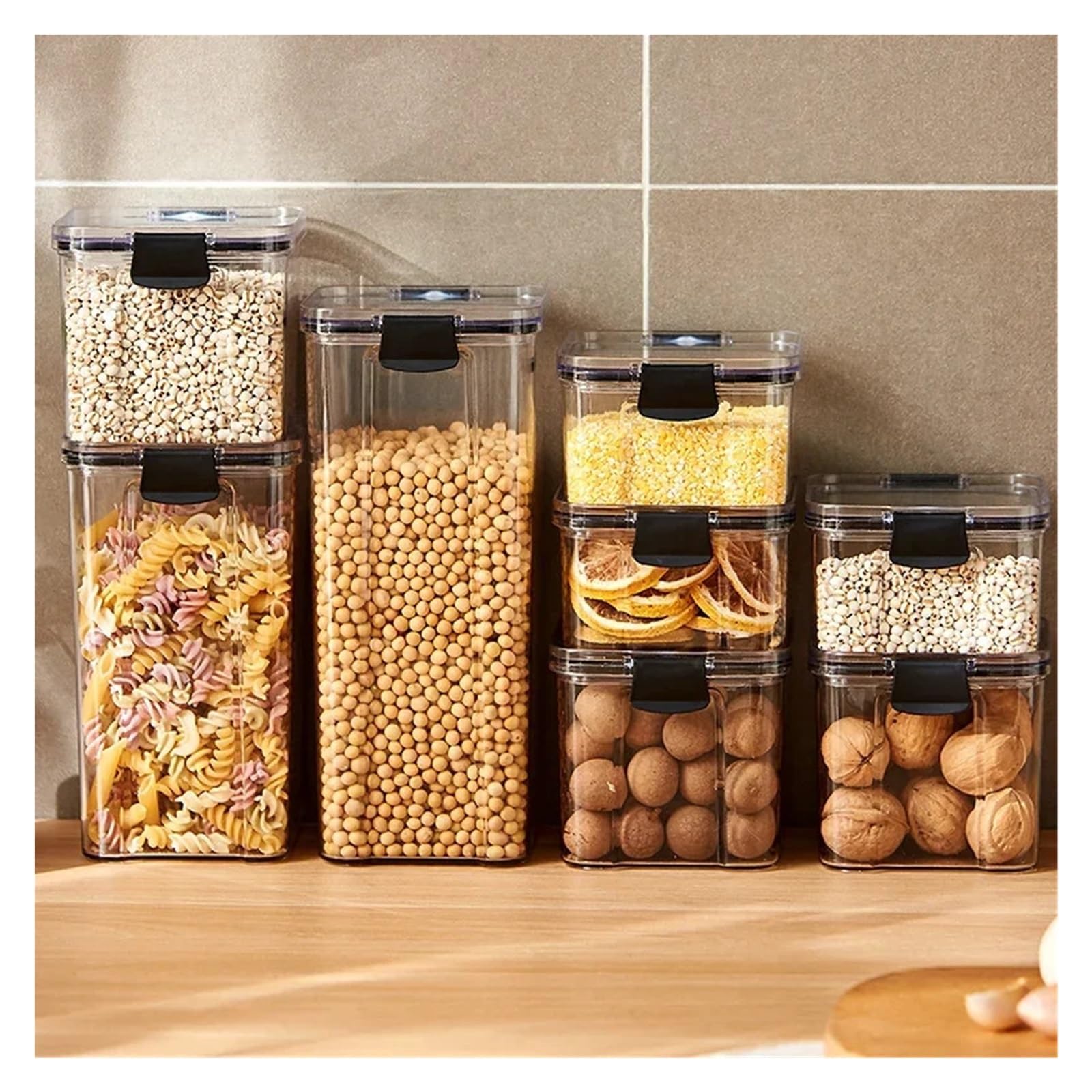 Contenitori for alimenti in plastica da 2 pezzi con coperchio, barattoli, compatibili cereali sfusi, organizzatori cucina(950ml)