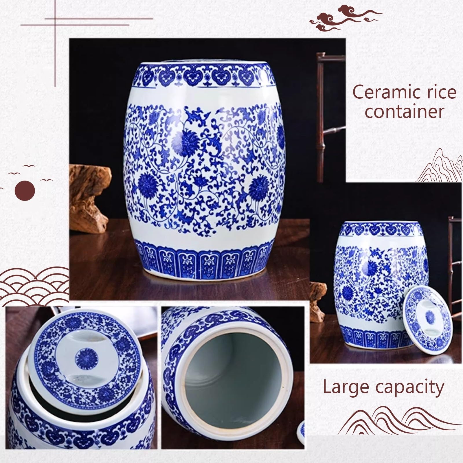 Ceramiczny pojemnik do przechowywania z pokrywką na ryż, mąkę, płatki owsiane, kawę, herbatniki, orzechy i owoce kandyzowane