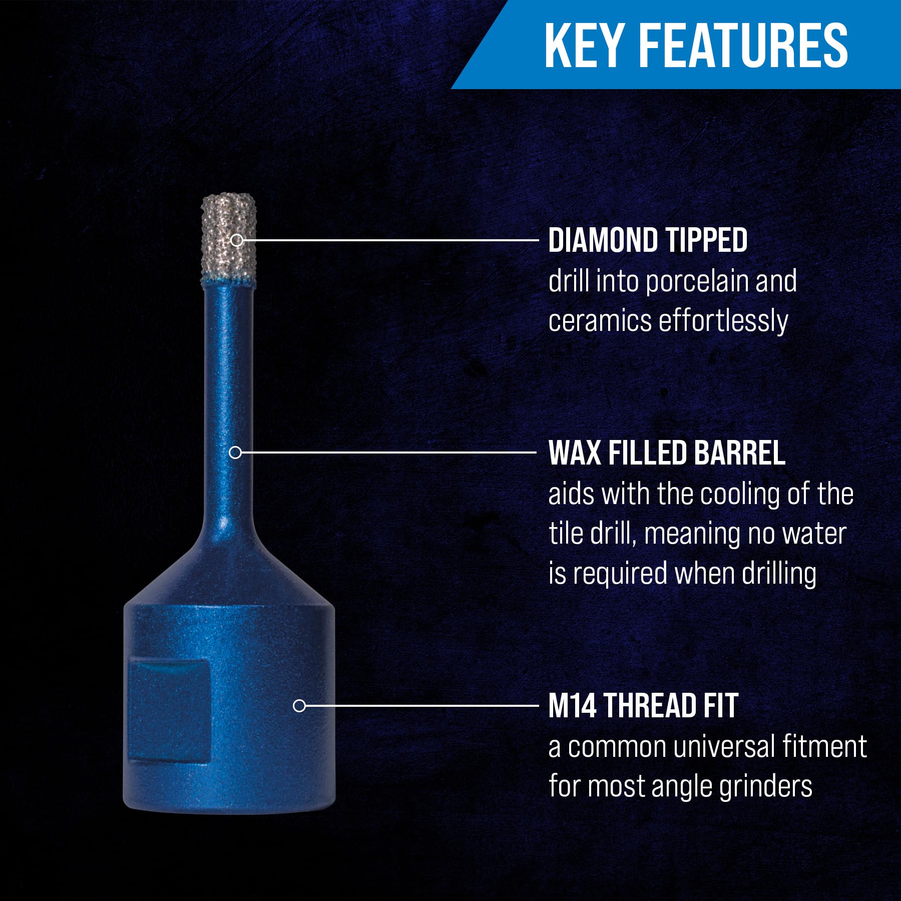 Mexco Wax filled Diamond Tile Drill Bit with M14 Fit for Drilling Porcelain Ceramic, Stone, 6mm, 7mm - Image 2