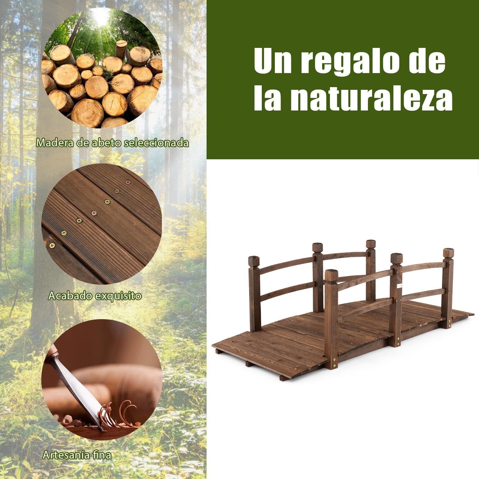 SOARS Puente de Jardín Madera con Barandilla, Puente de Pie Decorativo de Abeto con Capacidad de Carga de hasta 150 Kg, 171,5 x 75,5 x 58 cm, Puente Decorativo para Jardín, Estanque y Arroyo