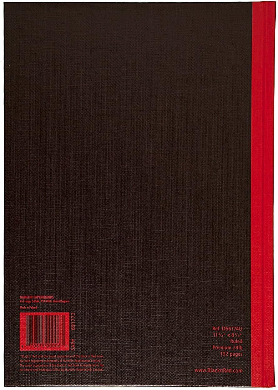 Black n' Red Casebound Hardcover Notebook, 11-3/4" x 8-1/4", Black/Red, 96 Ruled Sheets, Sold as 6 Pack (D66174)