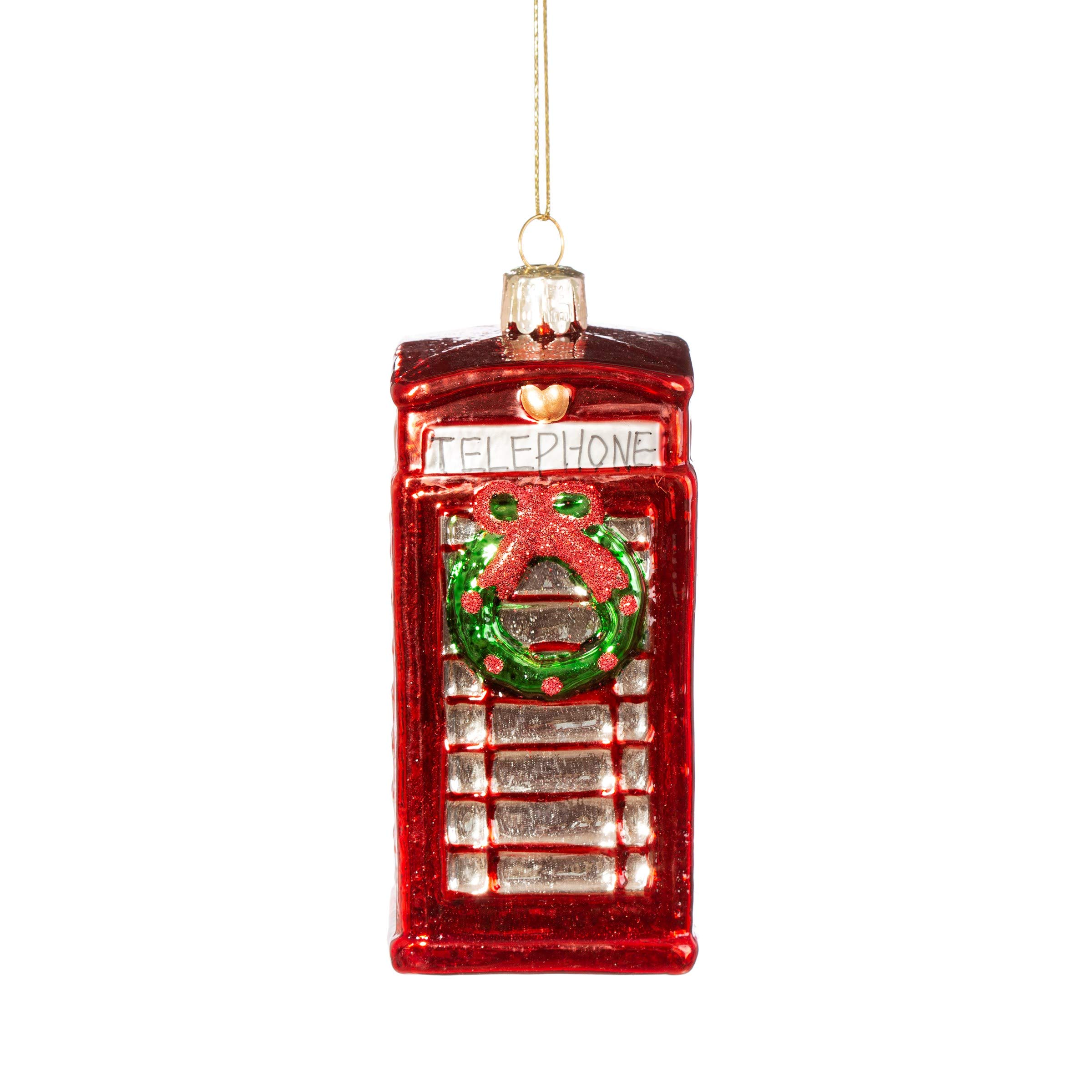 Sass and Belle Festive Glass Telephone Box Bauble