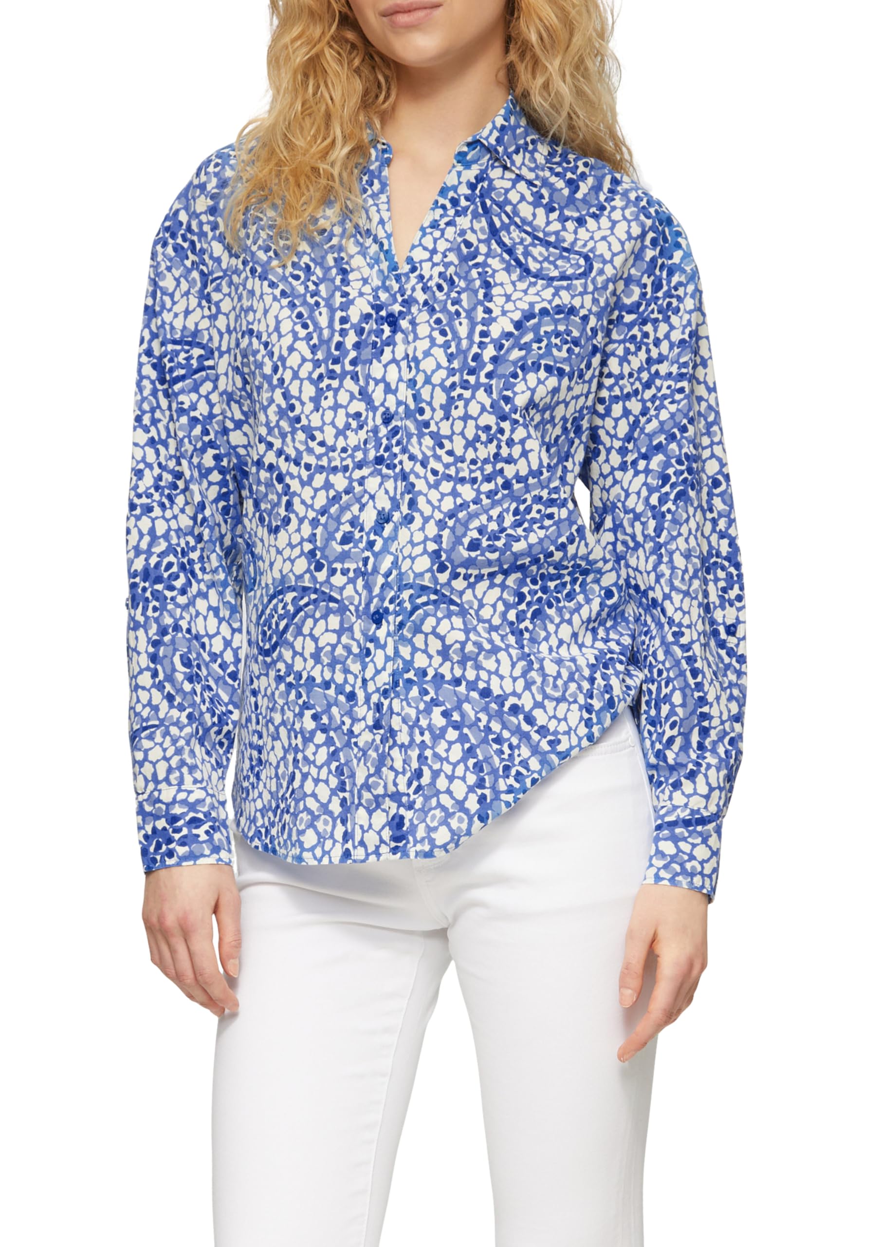 s.Oliver Casual Shirt Blouse in Relaxed Fit with Turn-up, Royal Blue, 8