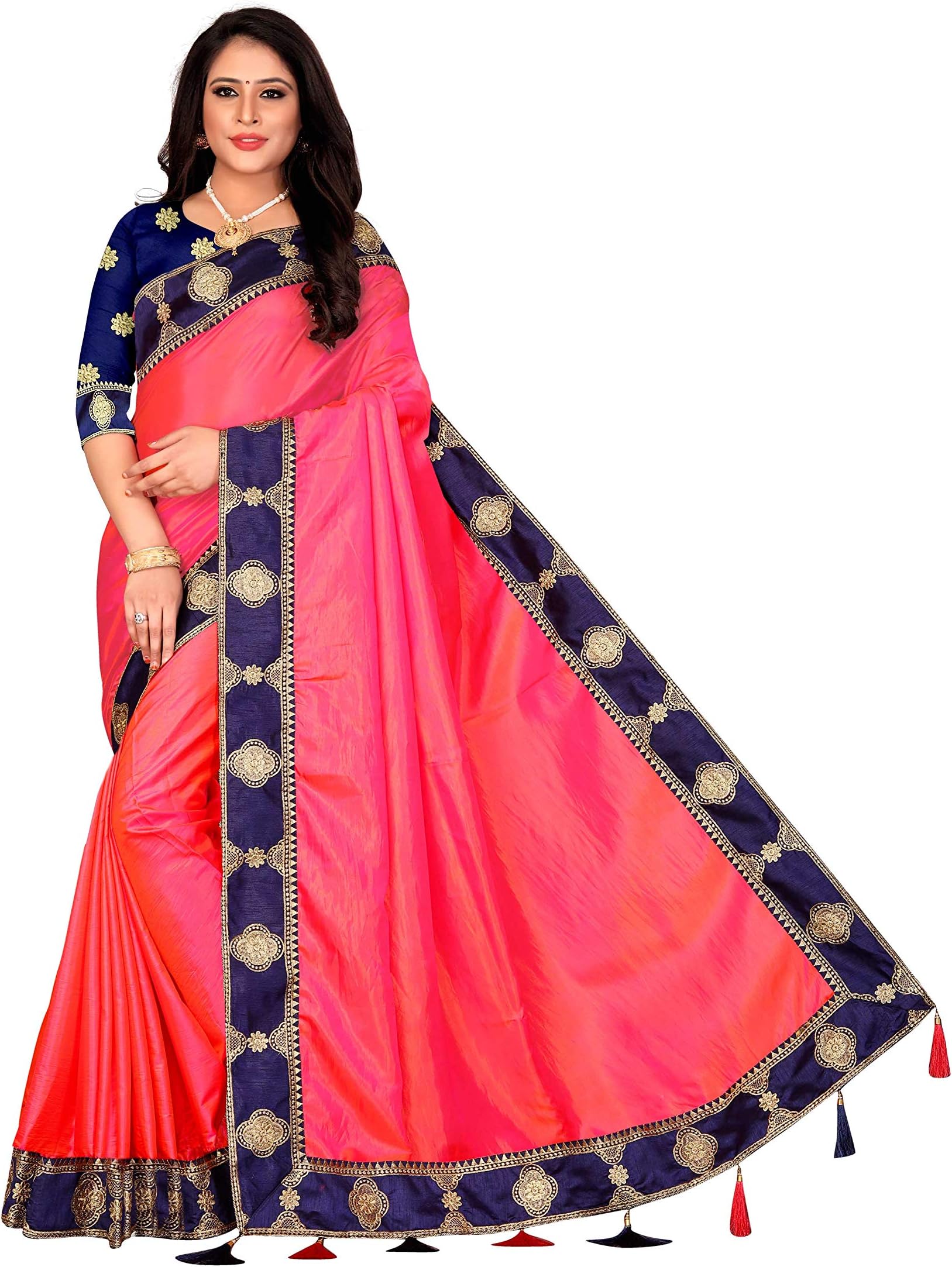 FASHION RITMOEmbroidered Bollywood Poly Silk Saree