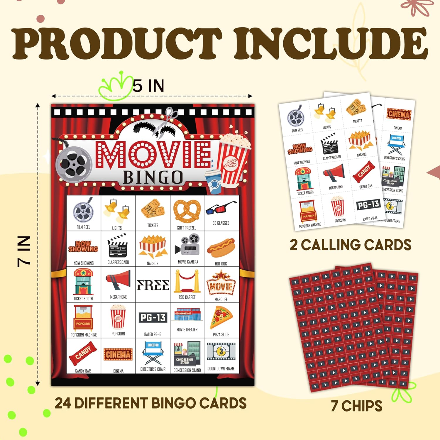 Movie Bingo Games Cards, Movie Night Party Game, Family Night Games Decor, Bingo Sets for Adults Large Group, Cinema Theme Party Activity Supplies -A10